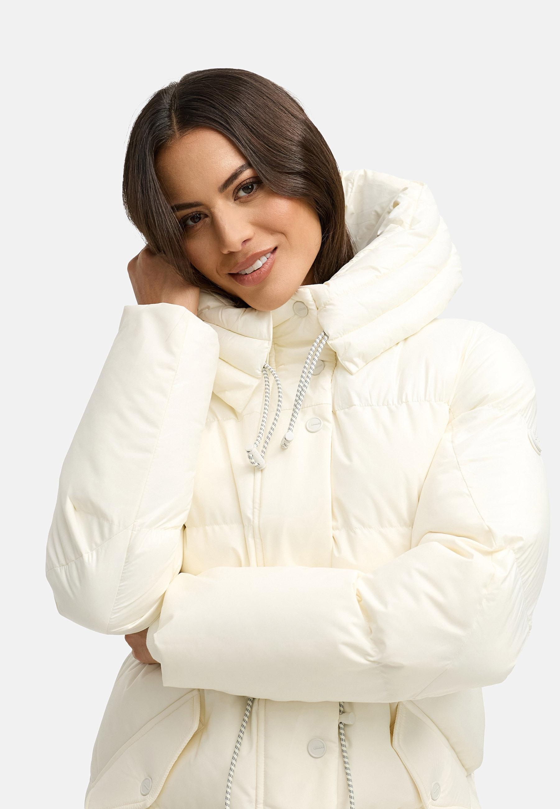 Navahoo Steppmantel »Knusperherz 14«, Langer gesteppter Damen Wintermantel mit Materialmix