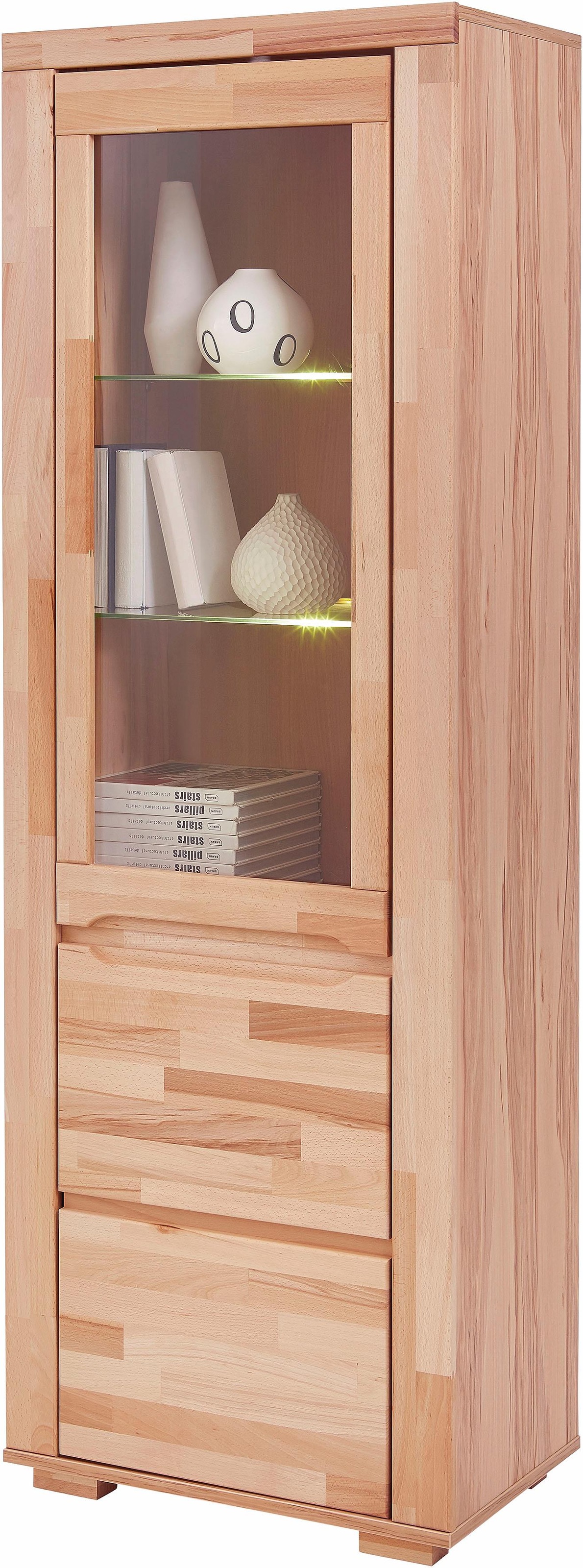 Thumbnail - OTTO home Vitrine "DENIS75, 5 Fächer, Teilmassiv, 1 Tür mit Glaseinsatz, grifflos" B/T/H:65/40/190cm, Einlegeboden teilw...