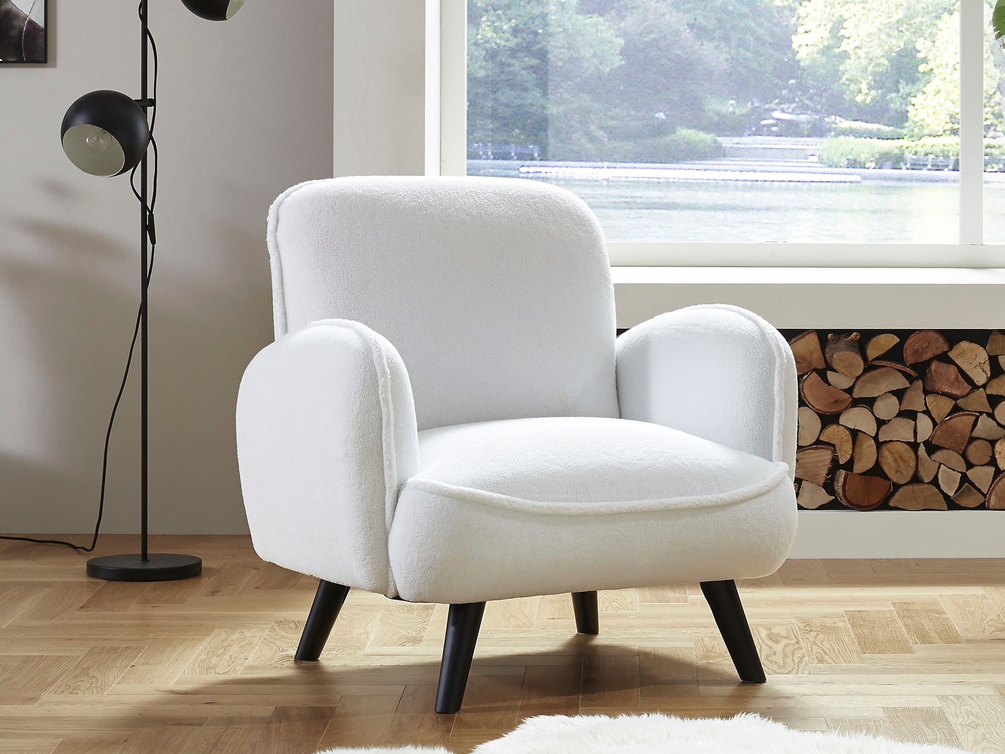 ATLANTIC home collection Sessel "Ben", mit Wellenunterfederung, Massivholzfüße, frei im Raum stellbar