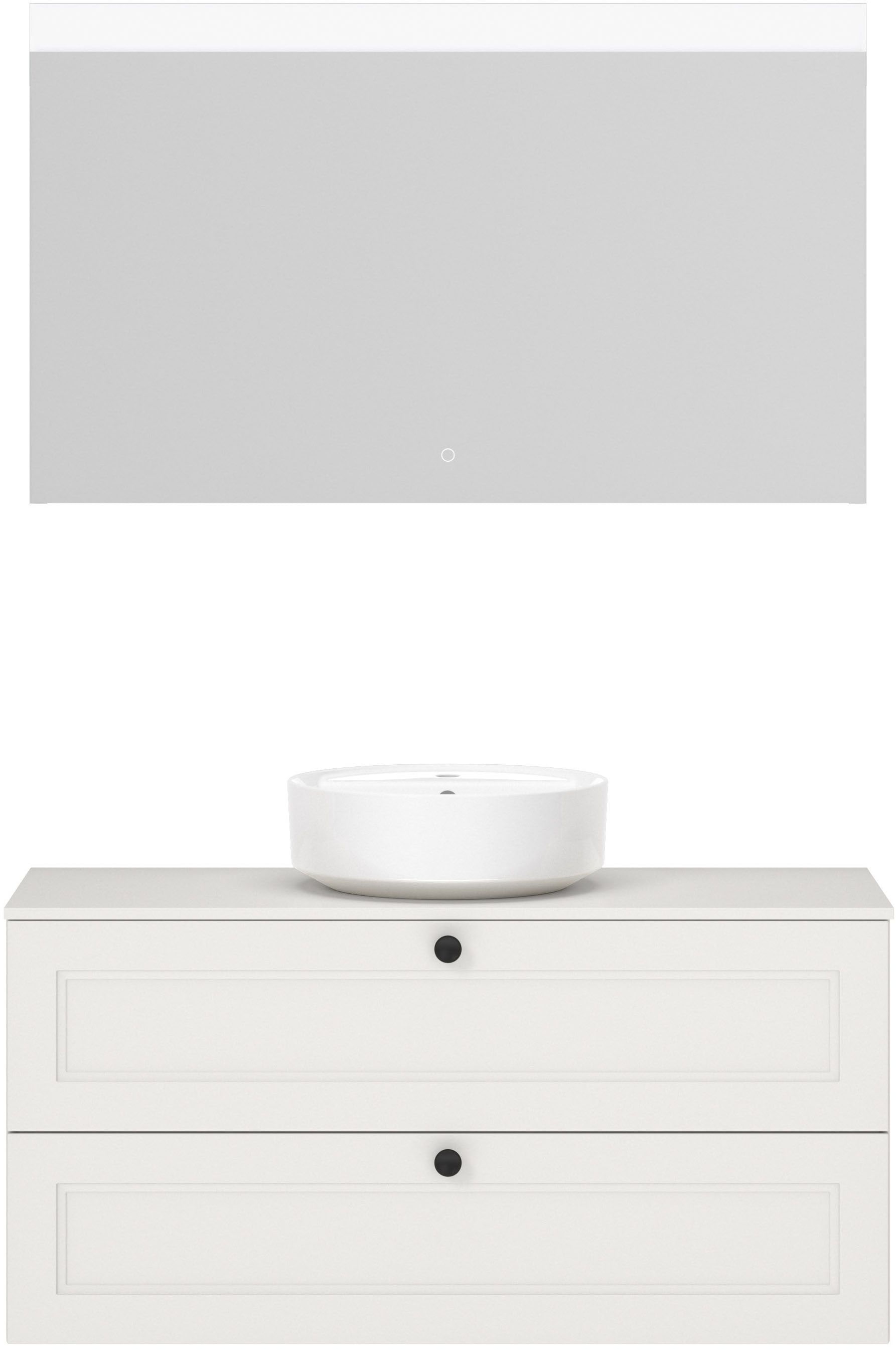 nobilia "Cascada" Set, inkl. Aufsatzwaschbecken und beleuchtetem Spiegel mit Touch-Sensor, 2 Stk. tlg.