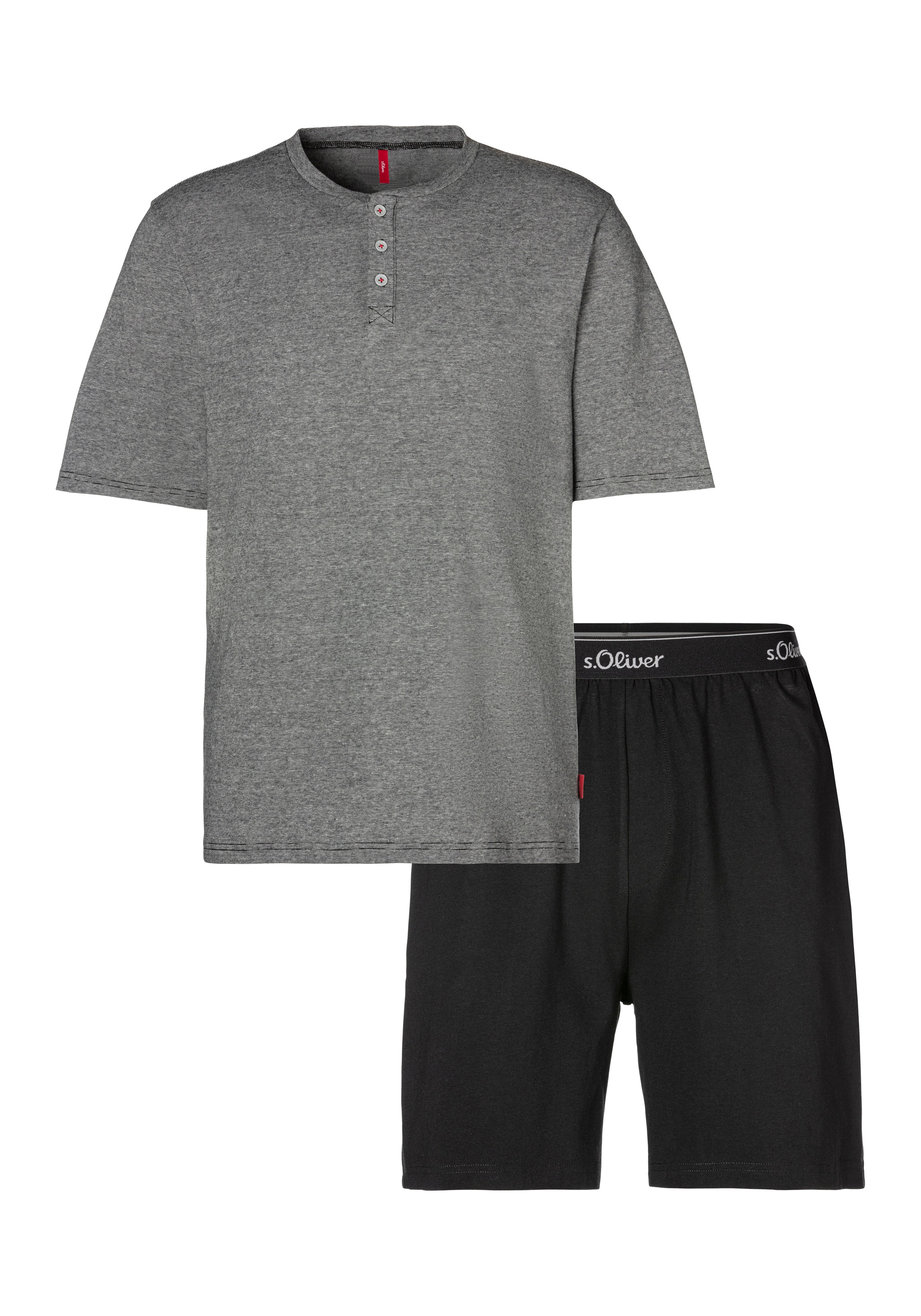 s.Oliver Pyjama 1 Stück, 2 tlg. Schlafanzug in Melange-Optik mit Knopfleist günstig online kaufen
