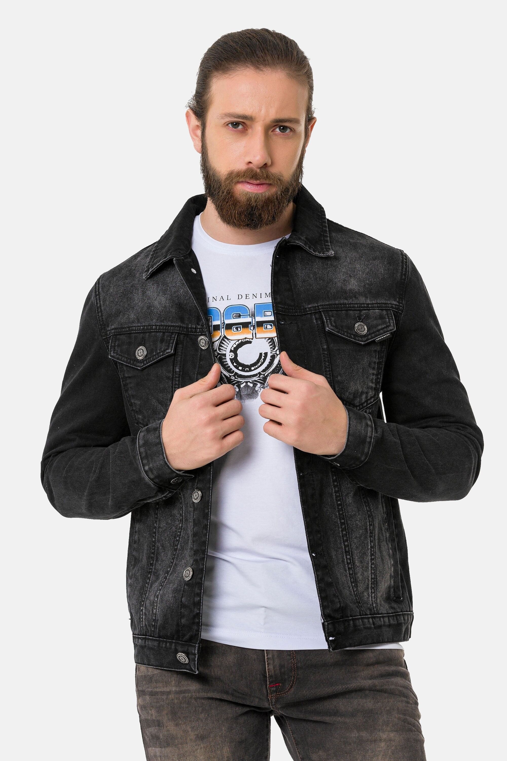 Cipo & Baxx Jeansjacke "CJ289" ohne Kapuze mit Knopfleiste