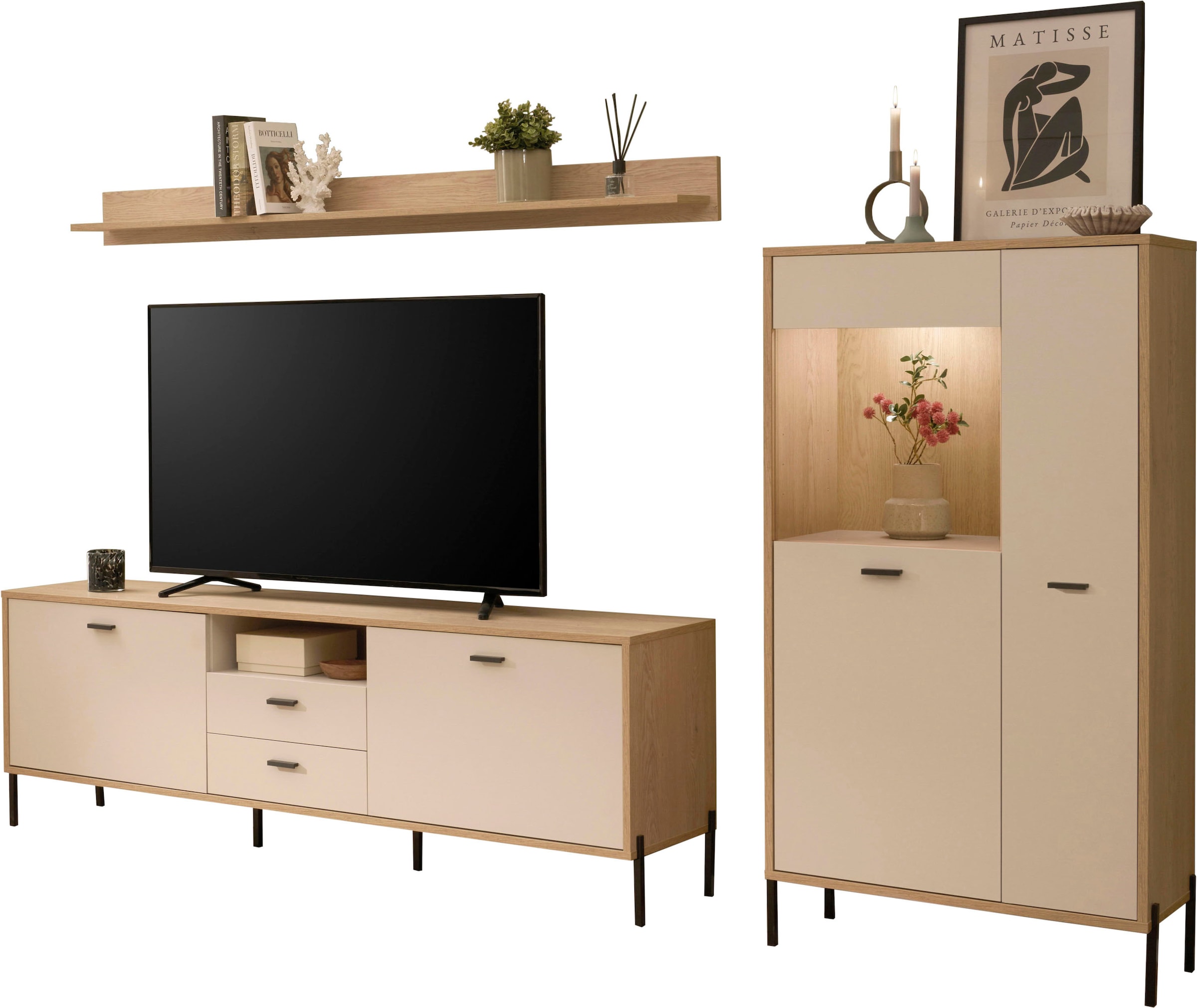 Home affaire Wohnwand »Fredericia, moderne Anbauwand, Komplettset in Kaschmir« Set, 3 Stk. tlg.