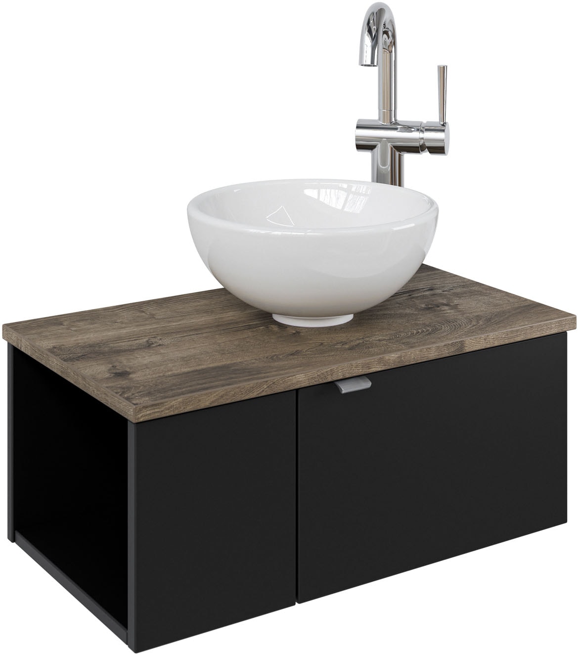 Saphir Waschtisch "Serie 6915 Waschschale mit Unterschrank für Gästebad, Gäste WC", 61 cm mit Keramik-Aufsatzbecken, 2 T