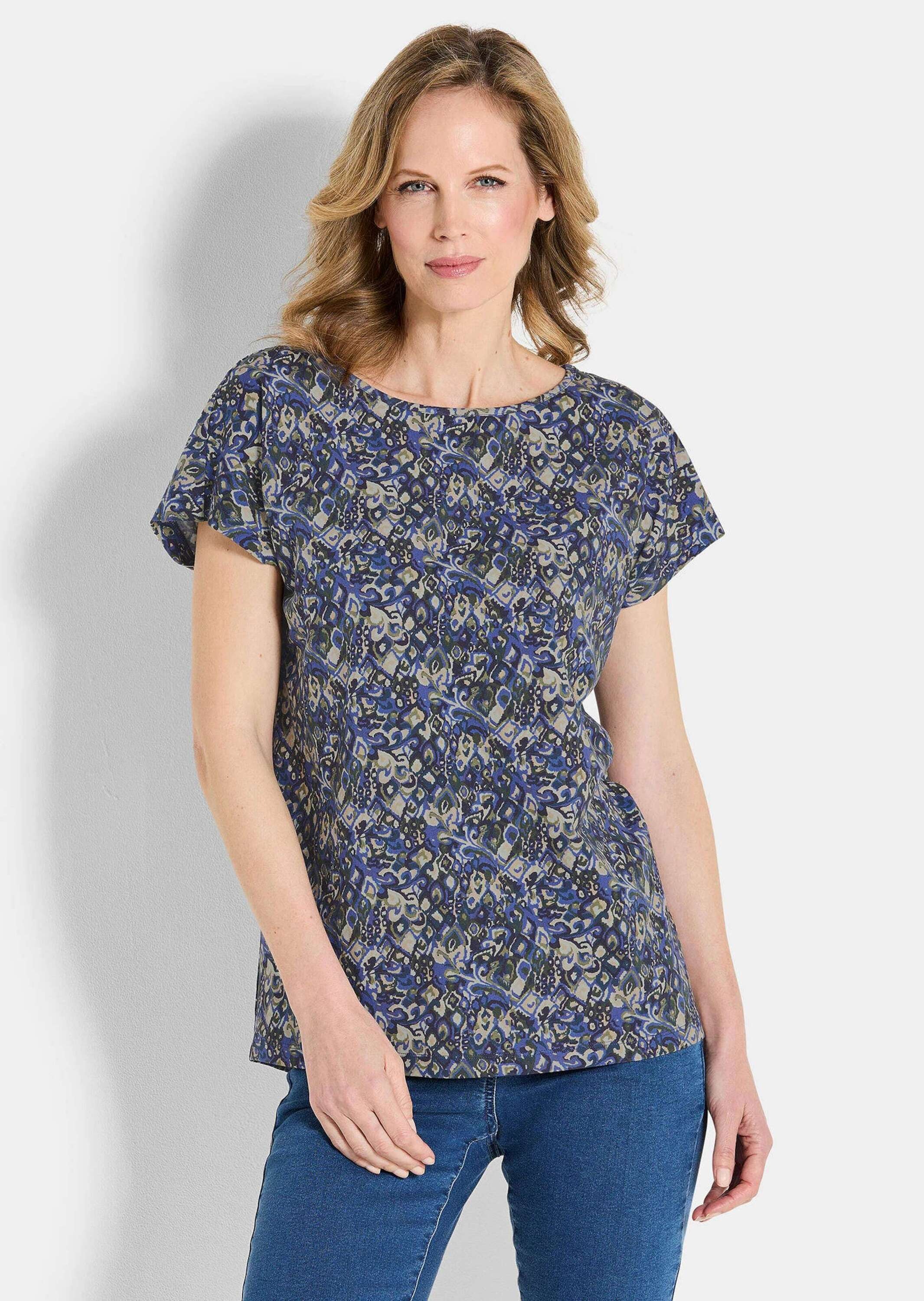 Goldner Plus Size Short Sleeve Shirt Blue Patterned Size 22 2