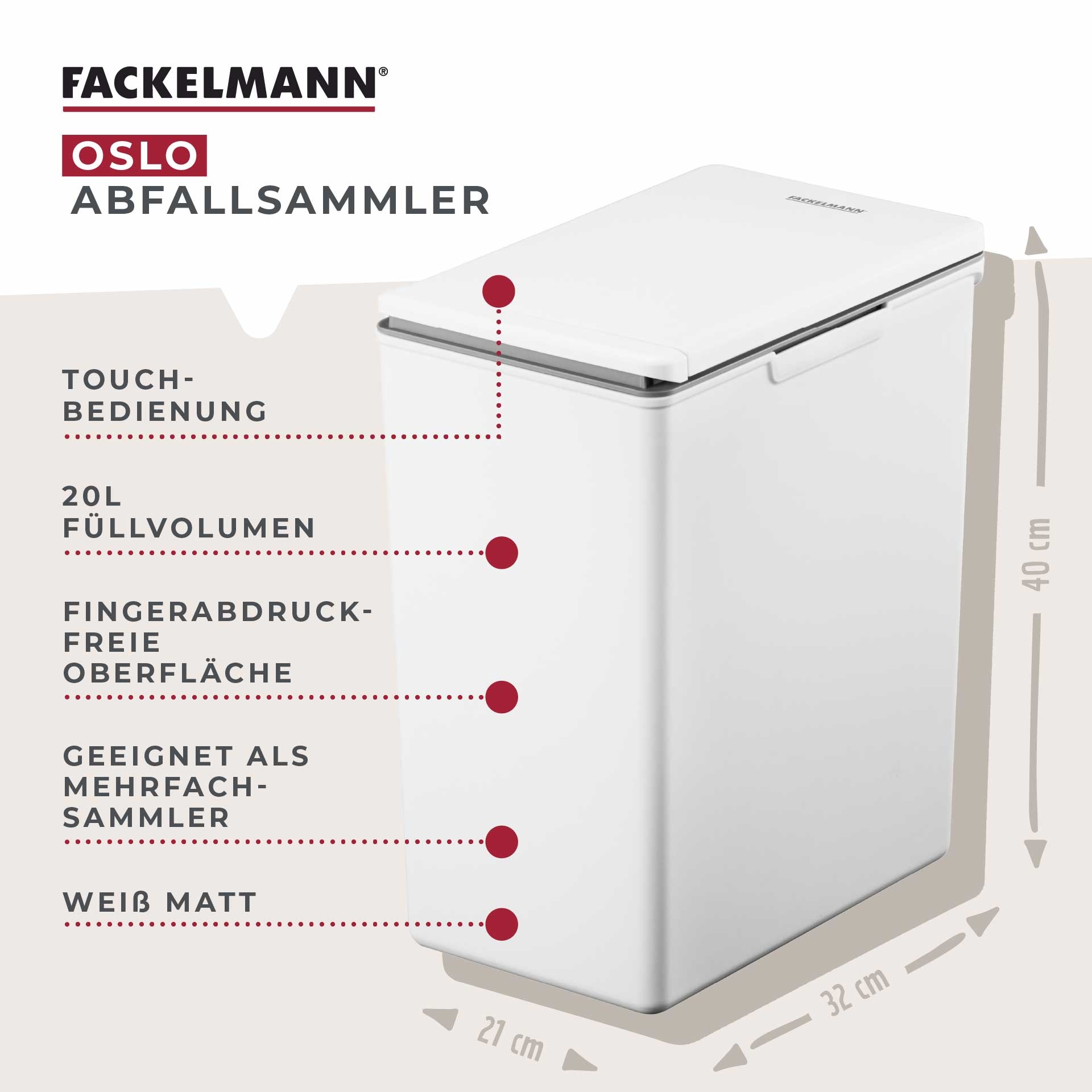 FACKELMANN Mülleimer "OSLO, Touch Abfalleimer" 1 Behälter ideal als Mehrfac günstig online kaufen