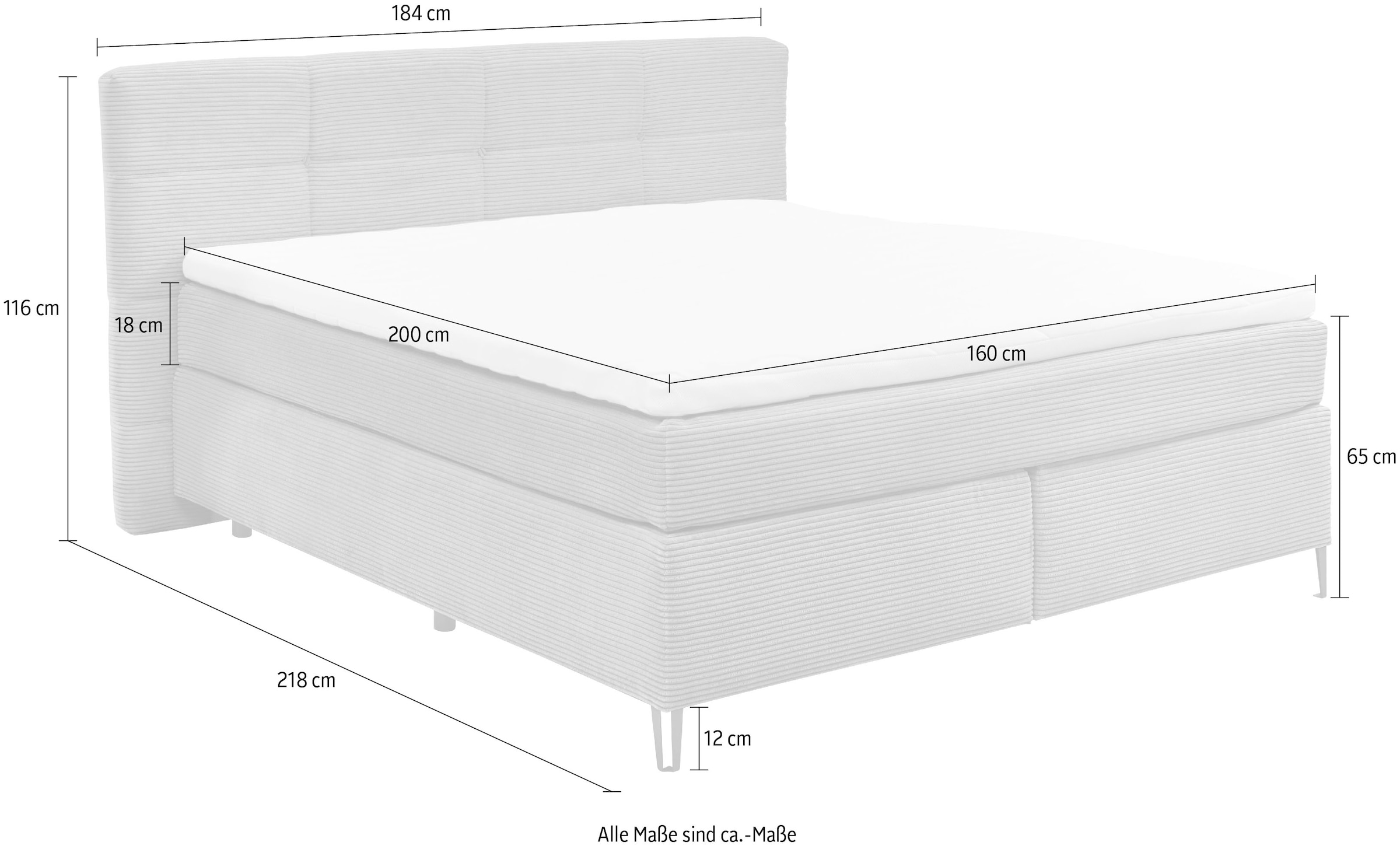 set one by Musterring Boxspringbett »Fairfield«, mit Metallfuß schwarz, Wendematratze, Breite 160 oder 180 cm