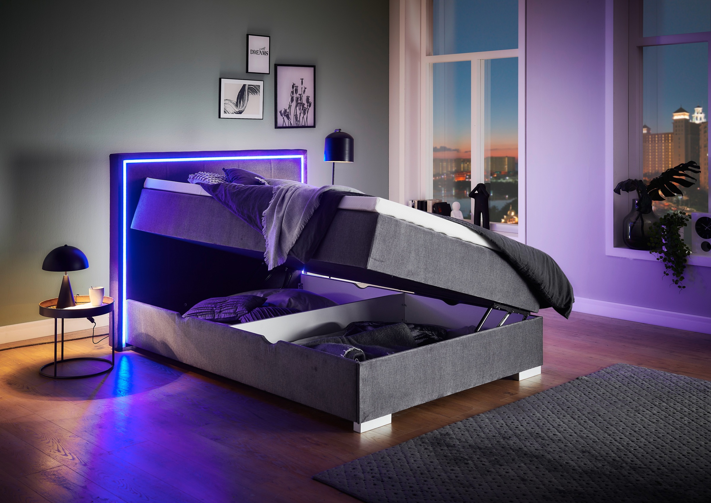 meise.möbel Boxbett »Colorado«, inkl. LED-Beleuchtung im Kopfteil, Bettkasten und Topper