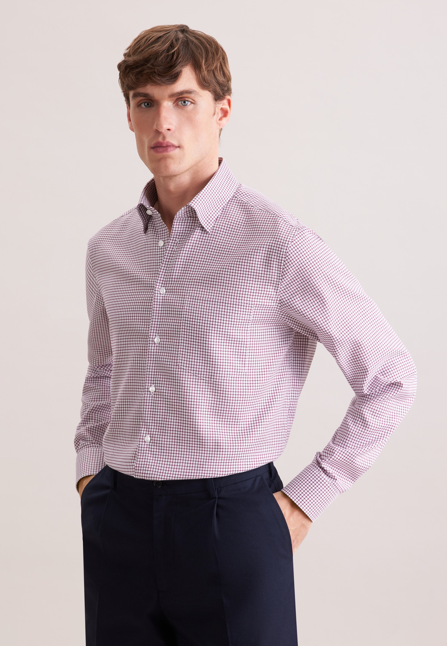 seidensticker Businesshemd "Schwarze Rose" Regular 1/1 Covered-Button-Down-Kragen Karo