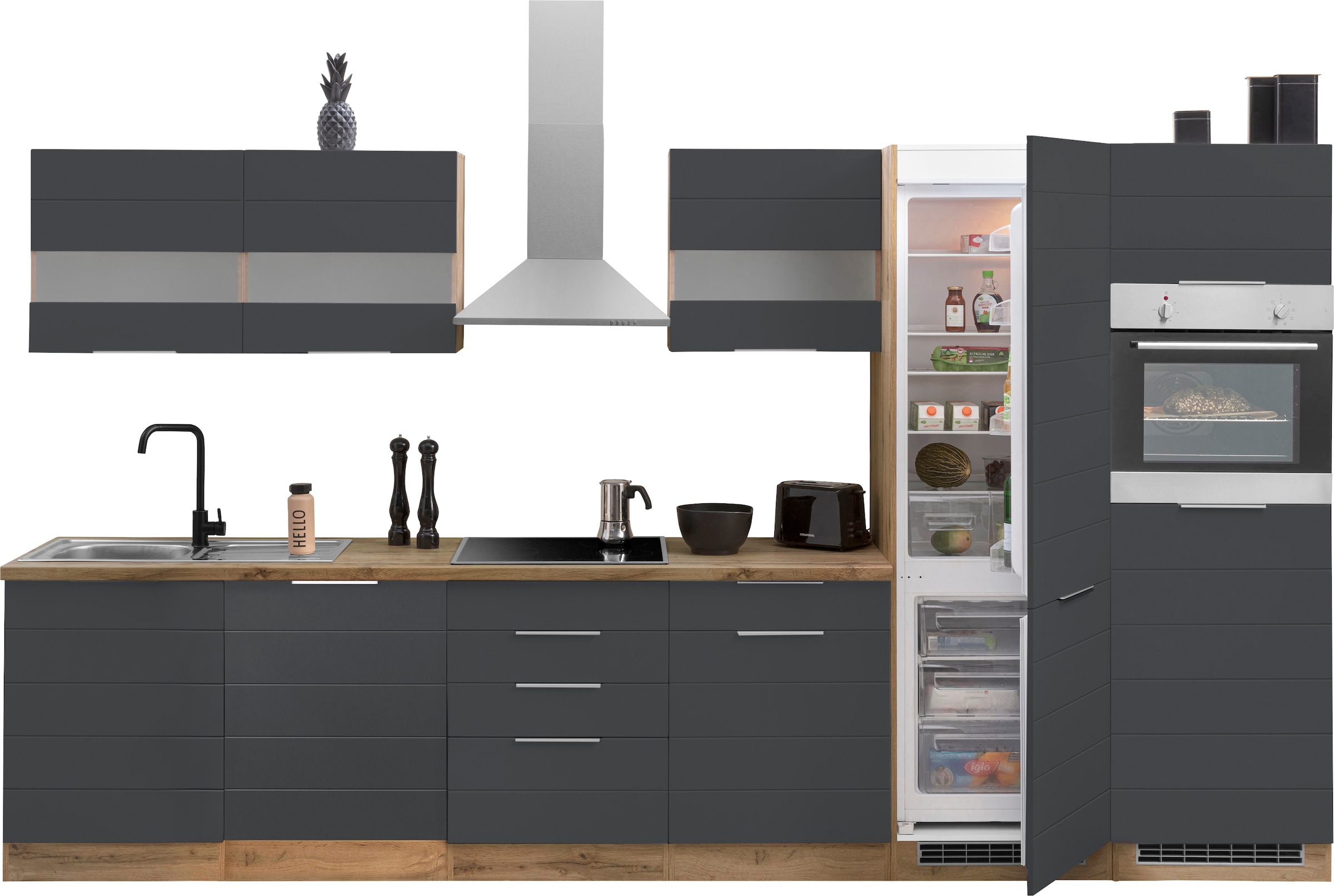 KOCHSTATION Küchenzeile »KS-Luhe« 360 cm breit, wahlweise mit oder ohne E-Geräten, gefräste MDF-Fronten