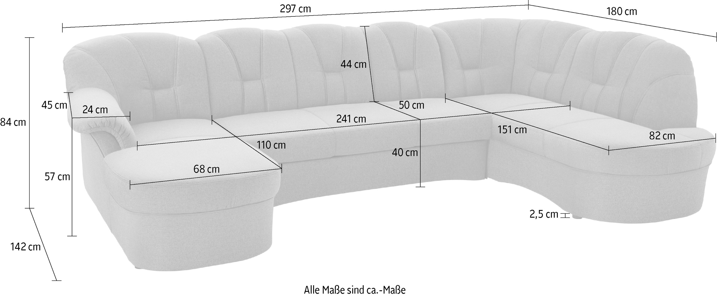 DOMO collection Wohnlandschaft »Papenburg U-Form« in großer Farbvielfalt, wahlweise Bettfunktion, frei im Raum stellbar
