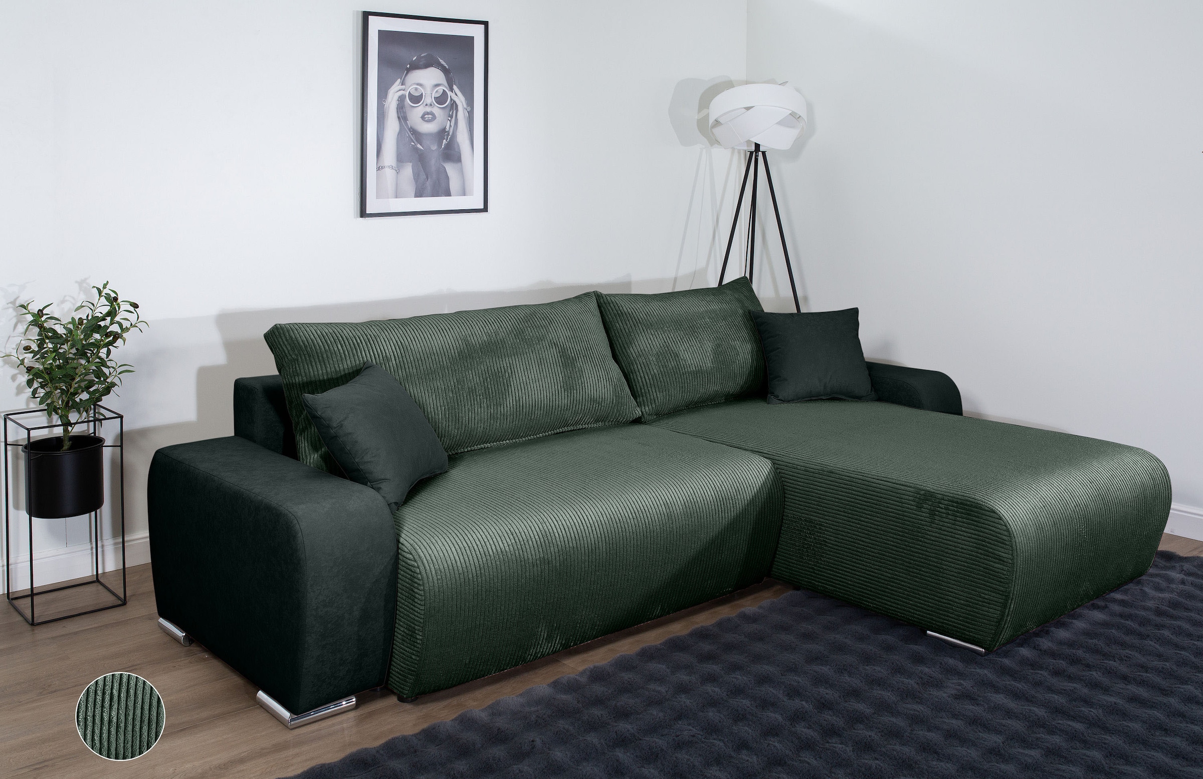 COLLECTION AB "Pia L-Form, B: 237 cm" Schlaffunktion, Bettkasten & 2 Zierkissen, Federkern
