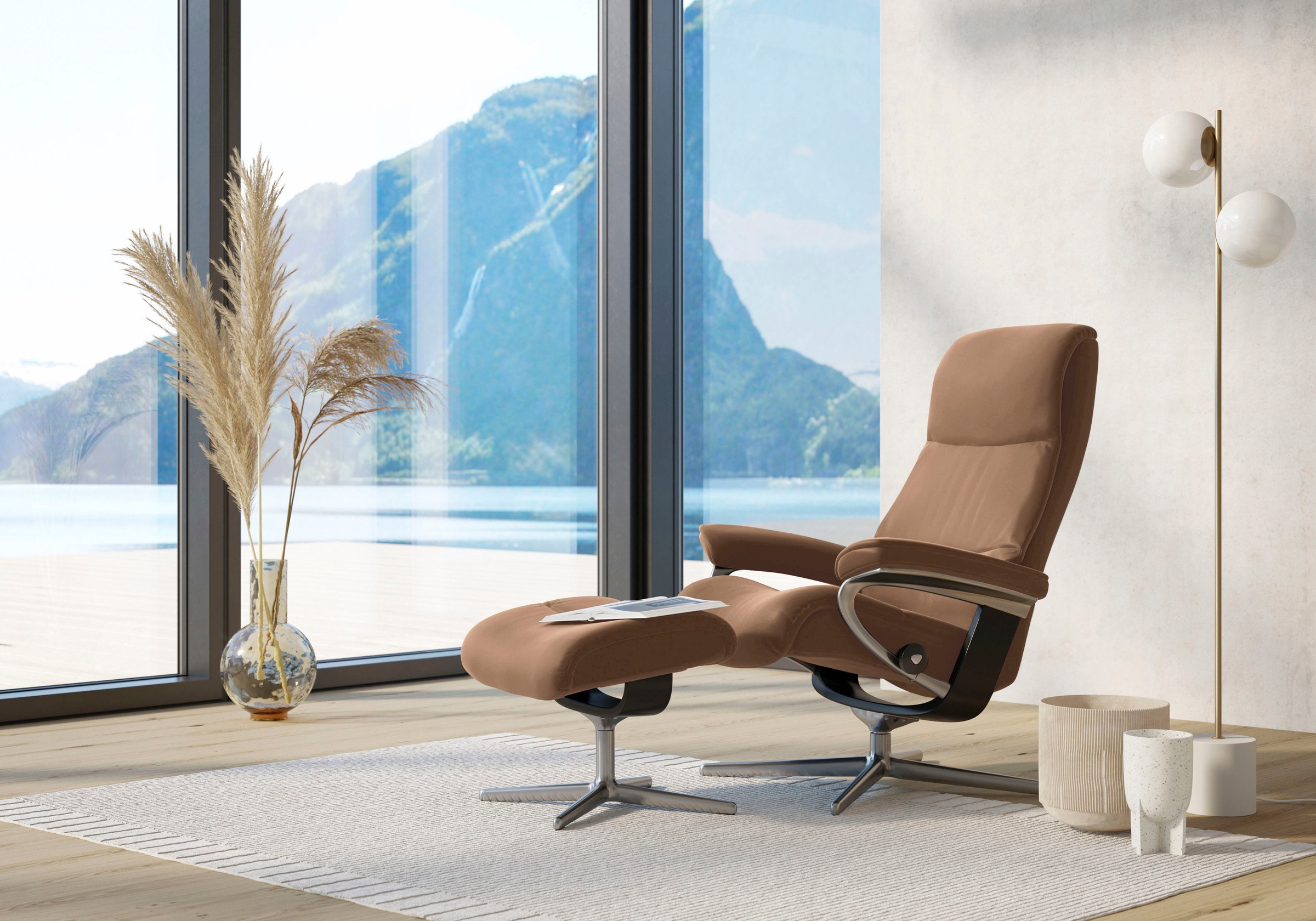 Stressless Relaxsessel "View" mit Cross Base, Größe S, M & L, Holzakzent Schwarz