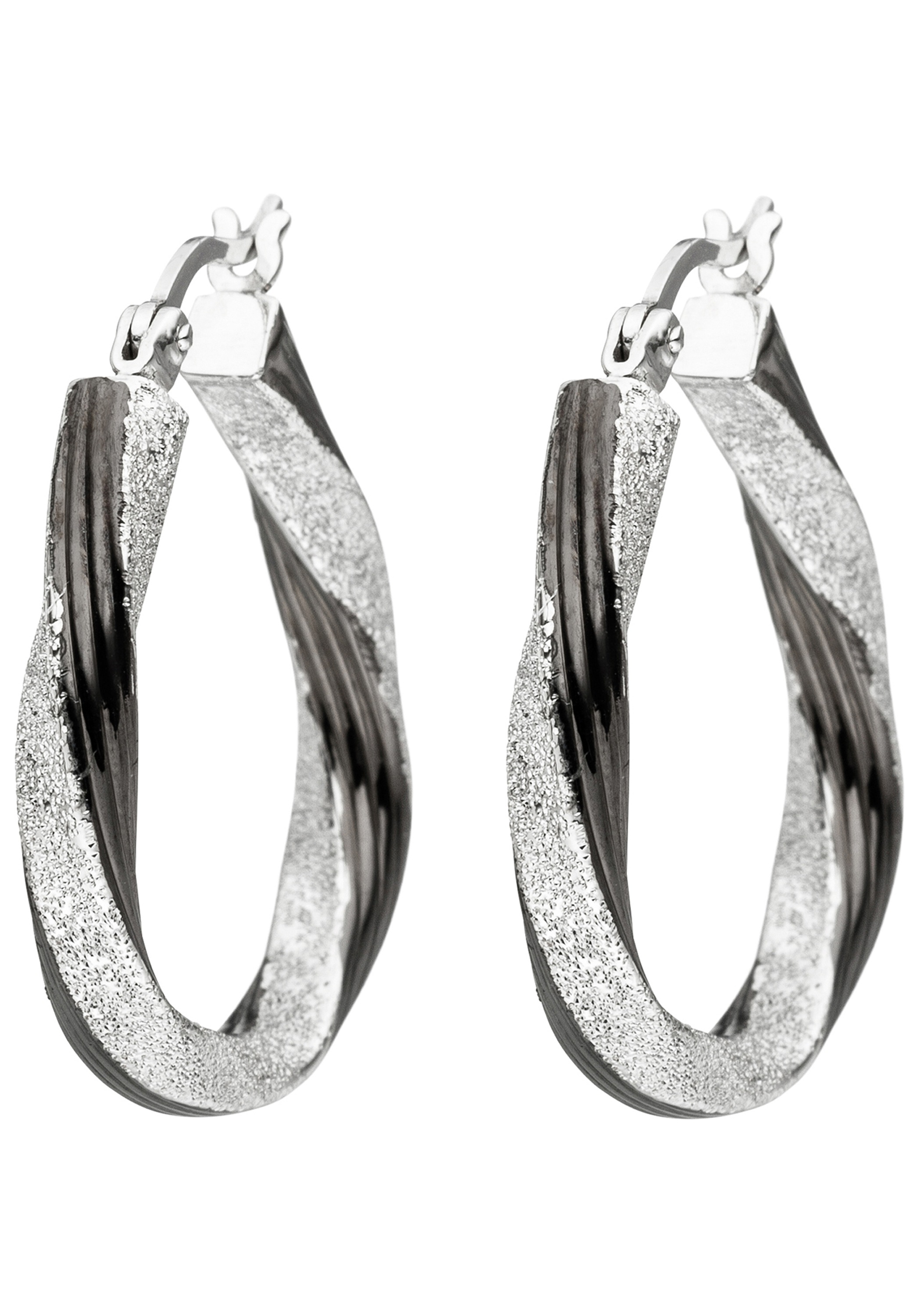 JOBO Oval Hoop Earrings Black Silver 925 2