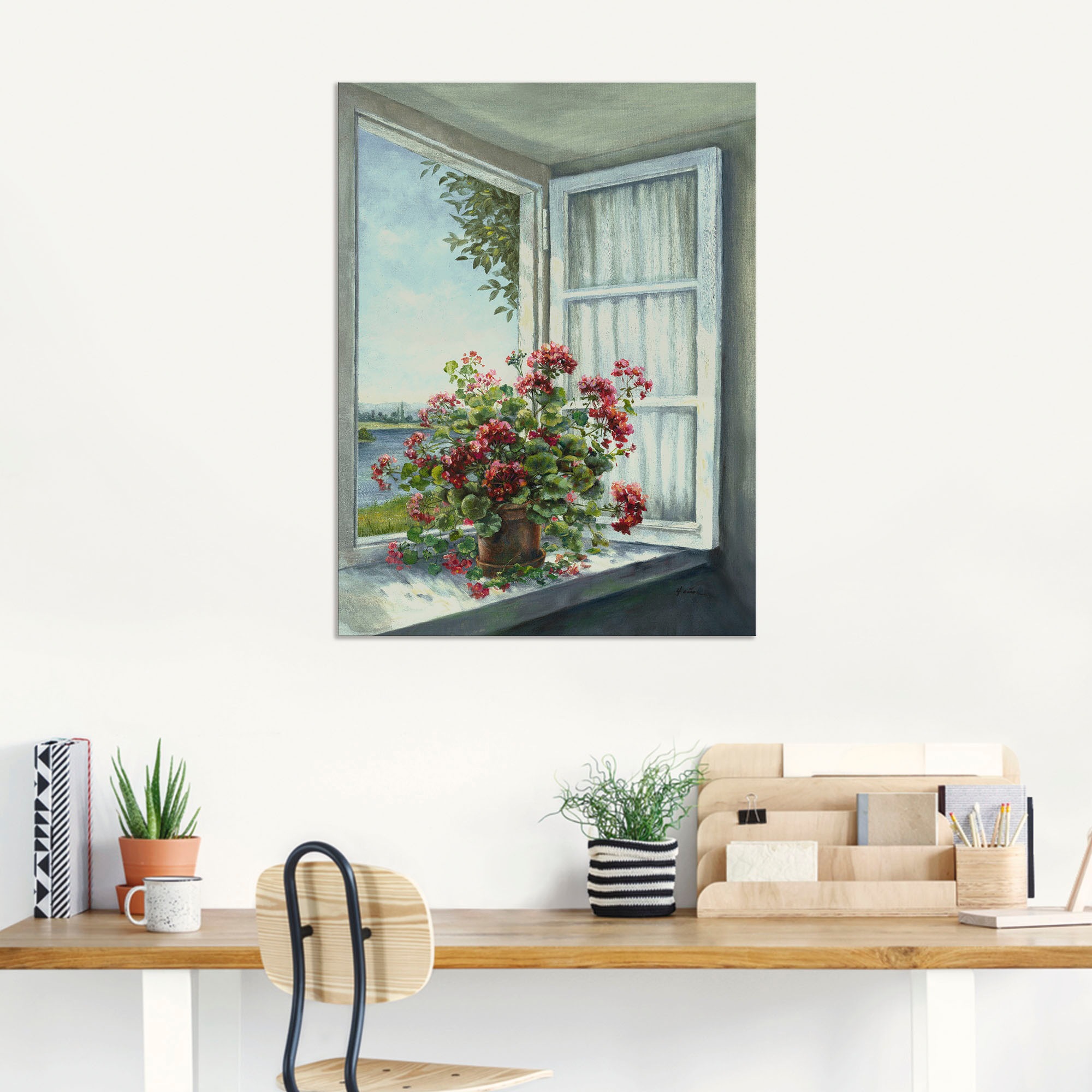 Artland Wandbild »Geranien am Fenster«, Blumen, (1 St.), als Alubild, Outdoorbild, Leinwandbild, Poster, Wandaufkleber
