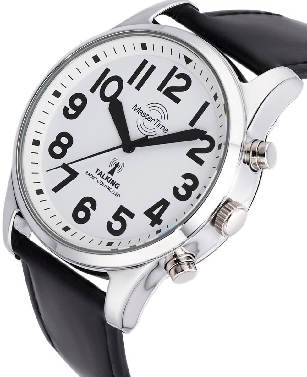 MASTER TIME Funkuhr »Sprechende Funkuhr«, Armbanduhr, Quarzuhr, Herrenuhr, Lederarmband