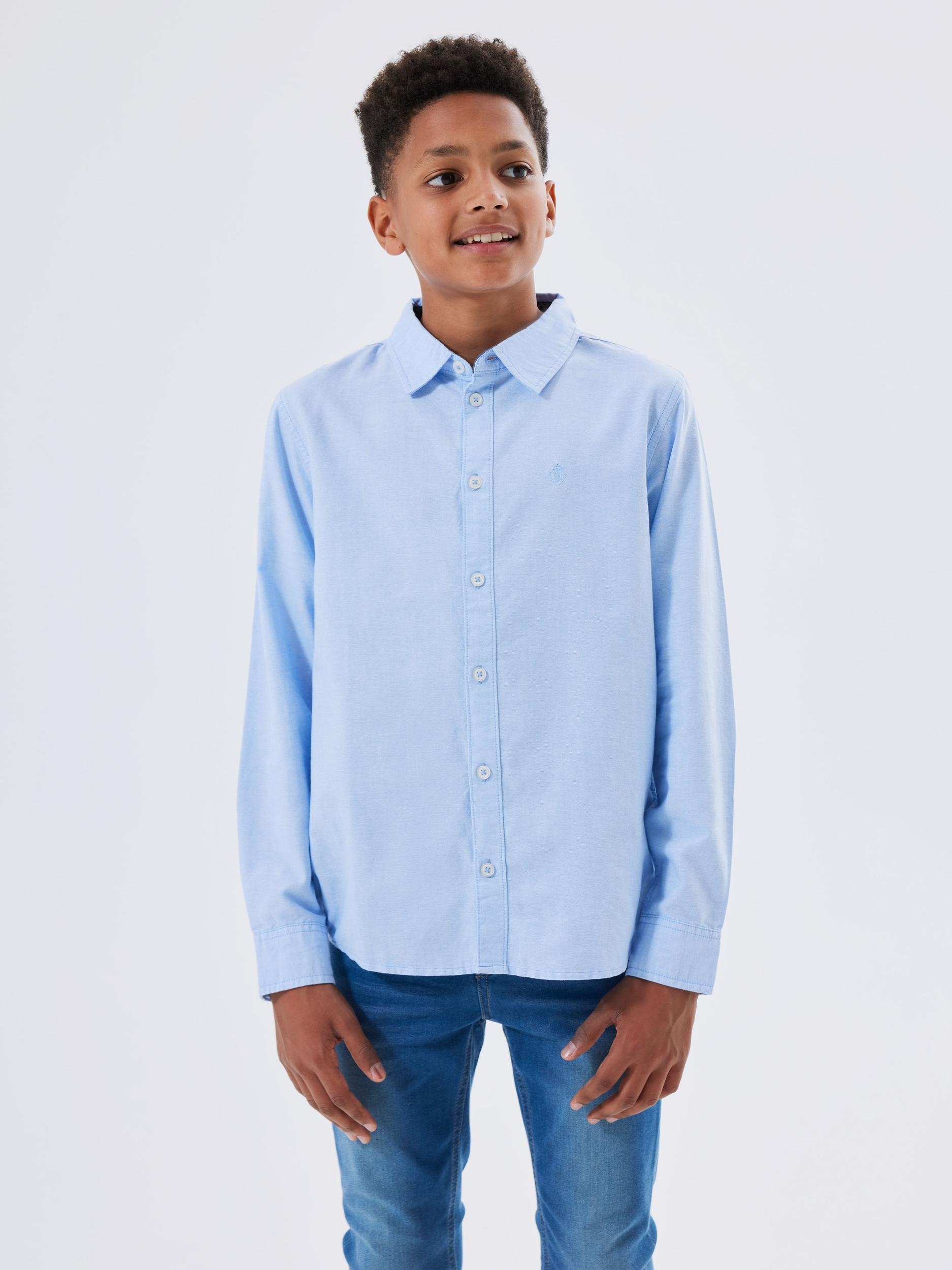 Name It Langarmhemd "NKMNEWSA für Jungen mit Knopfleiste und Baumwollkomfort" unifarben, casual, regular fit, Baumwolle, Hemdkragen