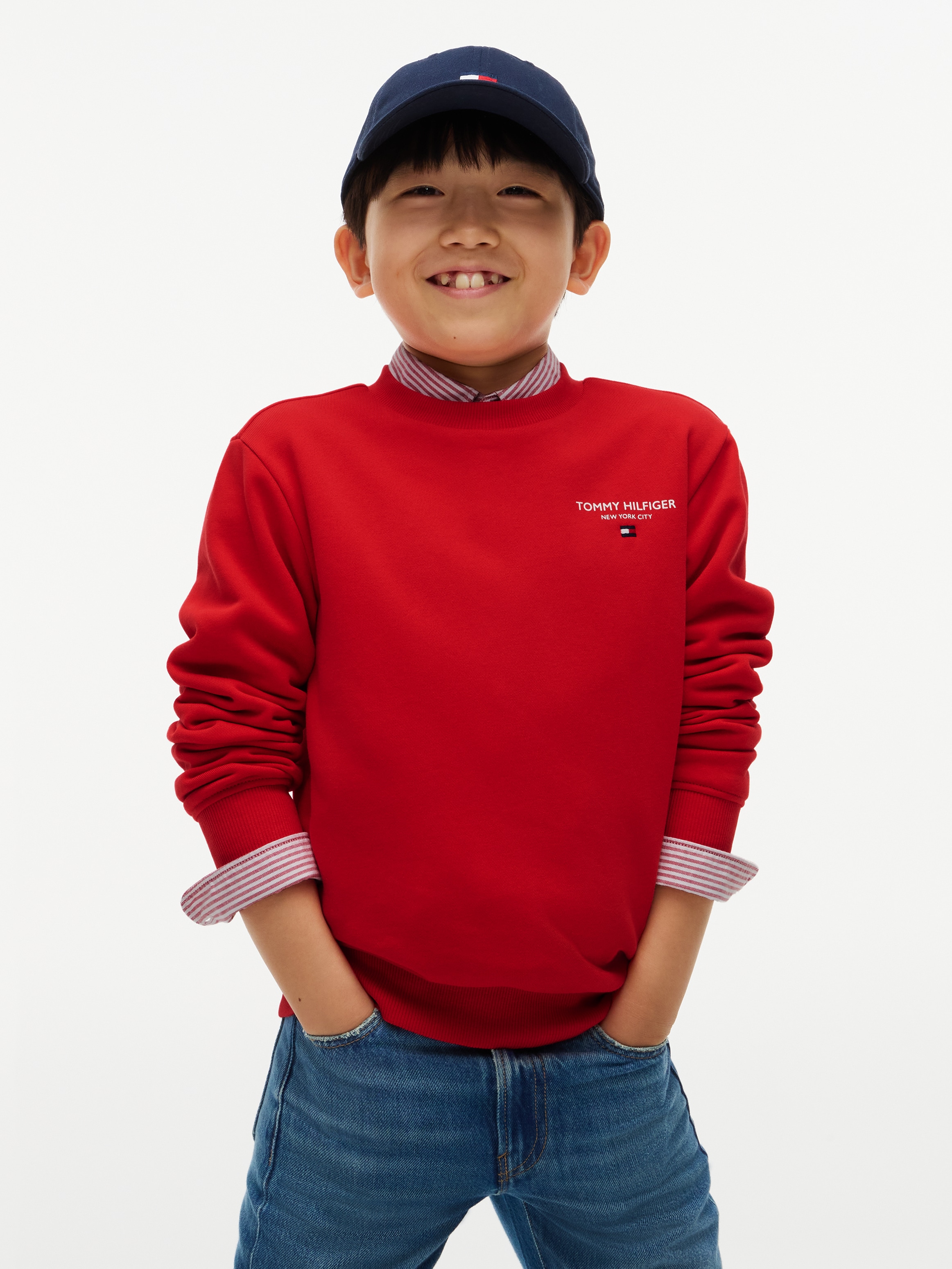 Tommy Hilfiger Sweatshirt "ESSENTIAL LOGO SWEATSHIRT", Rundhalsausschnitt, Regular Fit, Logoschriftzug, Kinder bis 16 Jahre