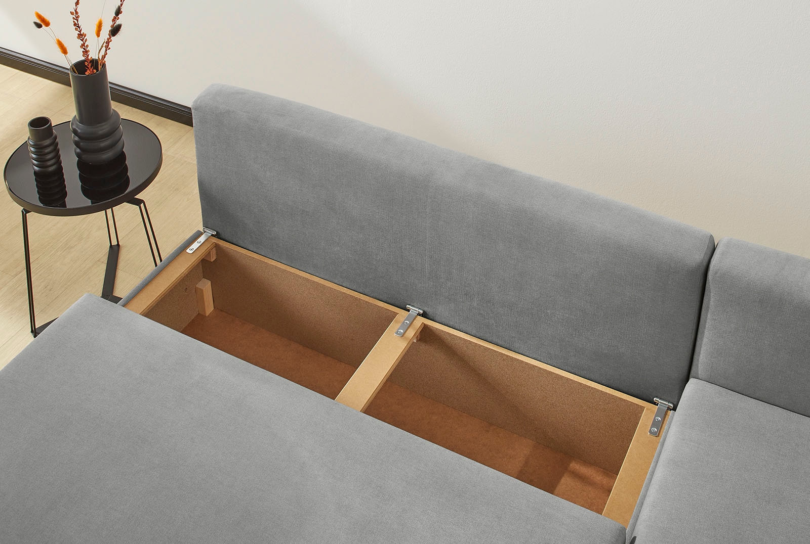 Jockenhöfer Gruppe Ecksofa »Starlight, mit dimmbarer LED-Beleuchtung«, Gästebettfunktion; Stauraum/Bettkasten, mit Kissen