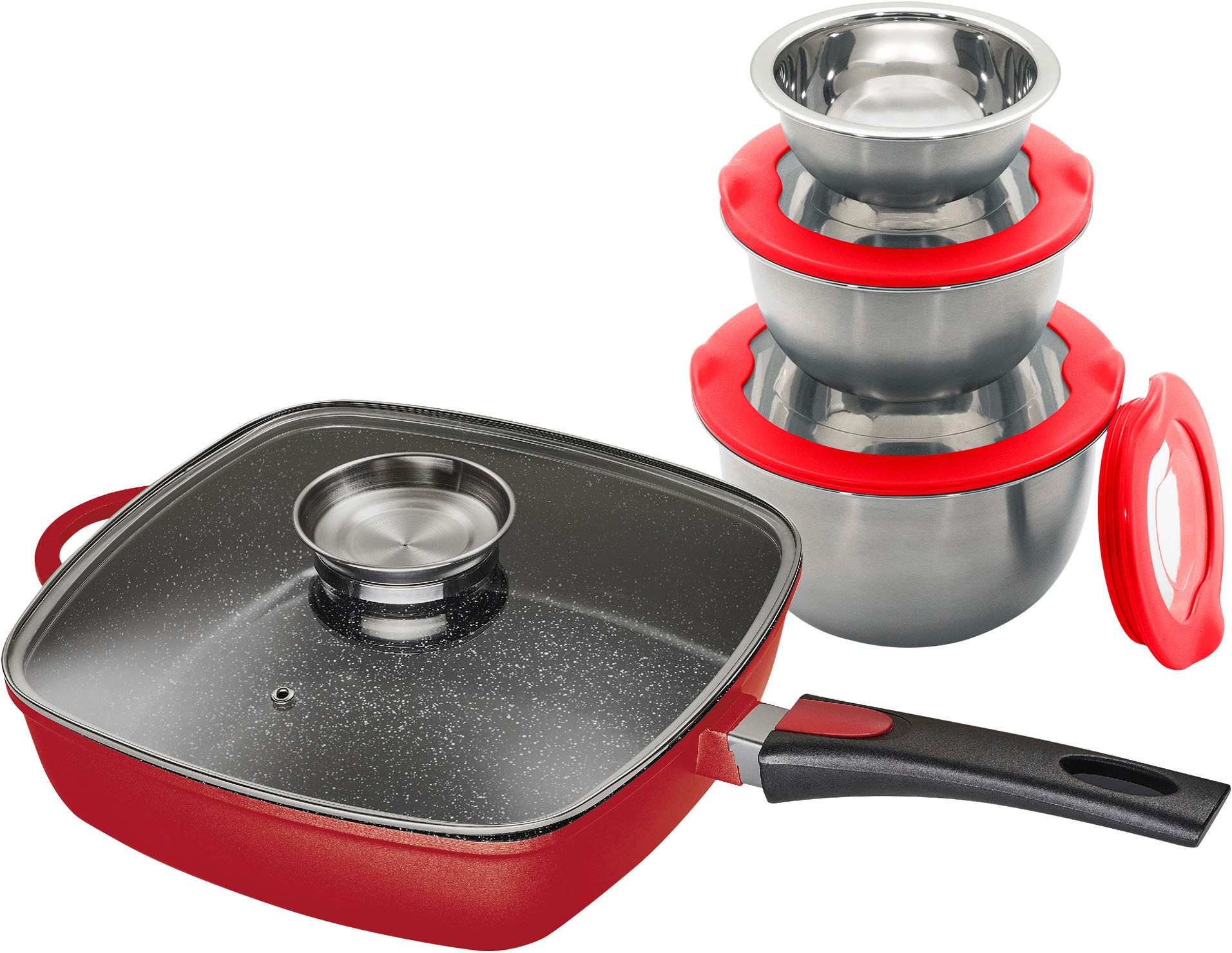 KING Bratpfanne "Square" Aluminiumguss Set, 3 Schüsseln Ø17. Ø14.5 Ø12cm mi günstig online kaufen