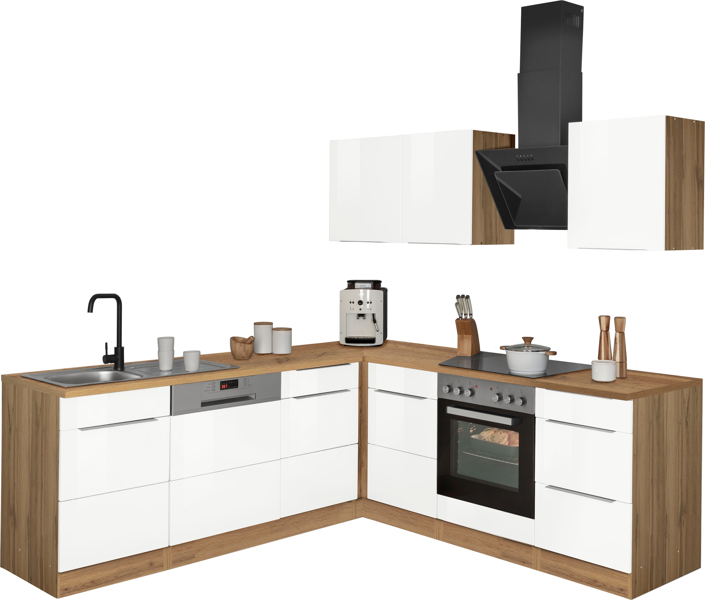 KOCHSTATION "KS-Brindisi" Stellbreite 220/220 cm, wahlweise mit E-Geräten, mit MDF-Fronten