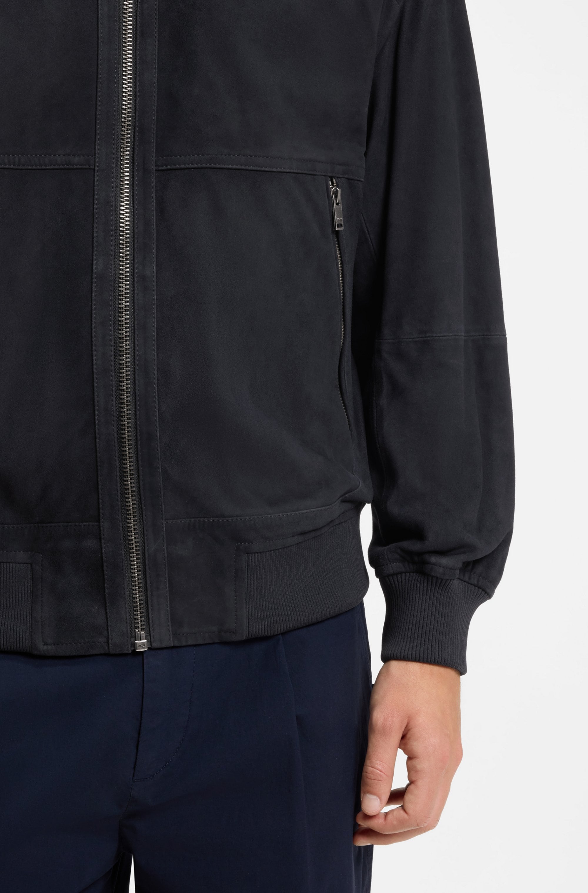 BOSS ORANGE Lederjacke »Jonorve« Weiches Ziegenveloursleder, Relaxed Fit, Rippstrickbündchen