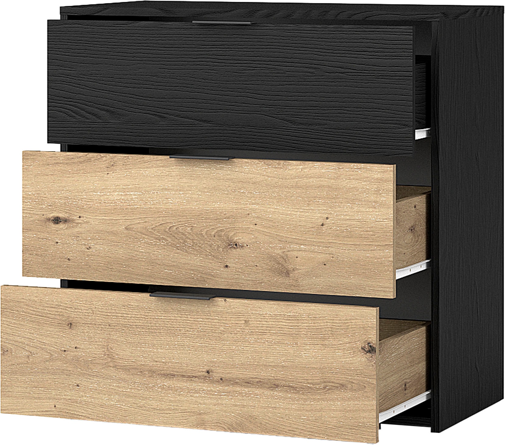 byLIVING Schubkastenkommode »Rimini«, Melamin Eiche schwarz und Artisan Eiche, 3 Schubkästen, Breite 80 cm