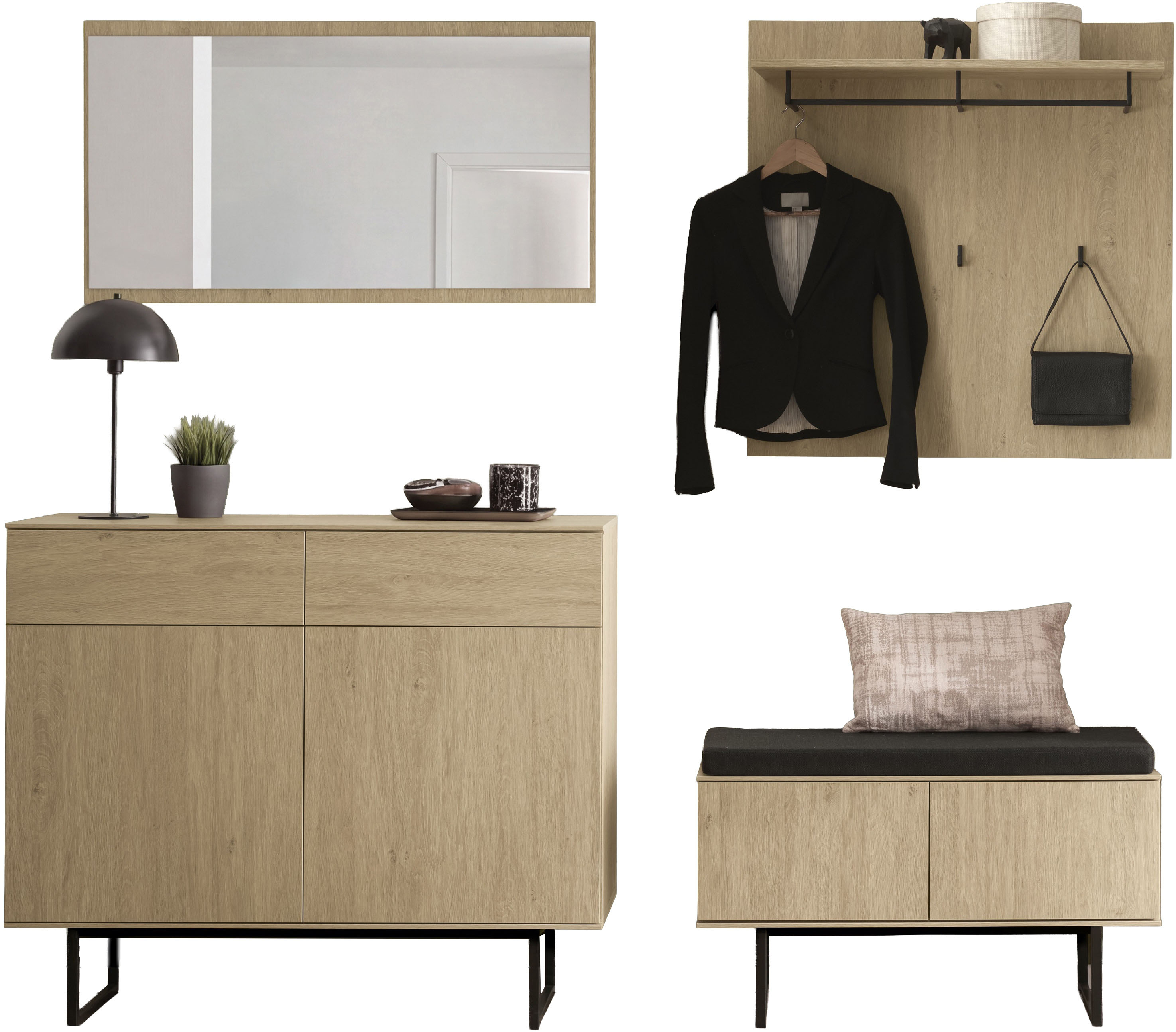 Home affaire Garderoben-Set "Lund, moderne Garderobe, Komplettset mit viel Stauraum" Set, 4 Stk. tlg.