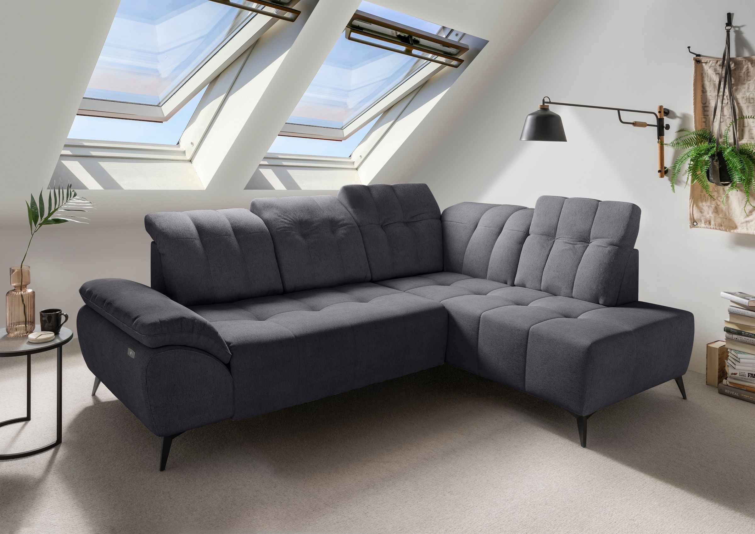 Home affaire Ecksofa "Fiore modern, bequeme Armlehne, tolle Detailverarbeitung, L-Form" elektrischer Sitzvorschub und Kopfstützen höhenverstellbar