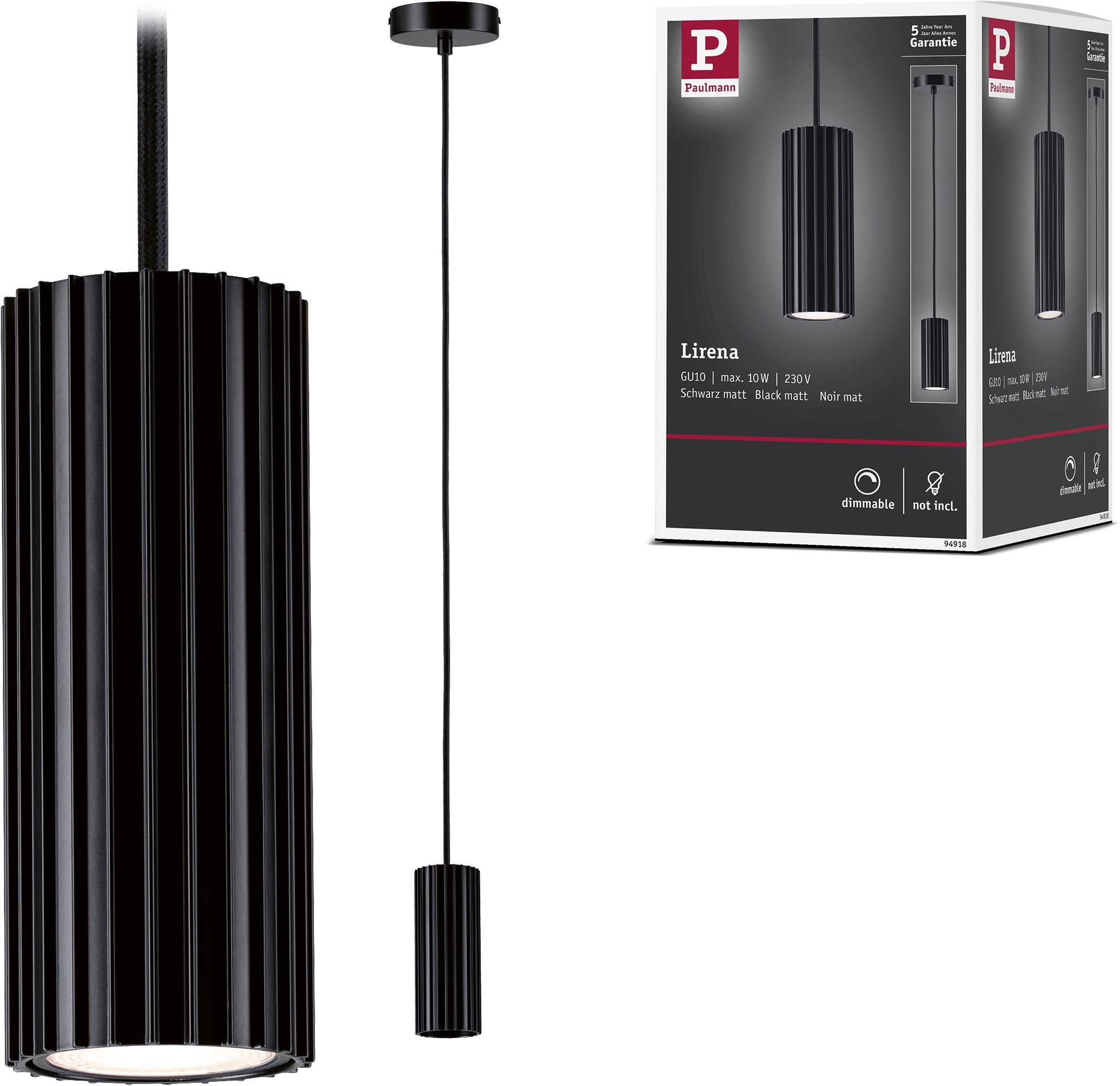 Paulmann Pendelleuchte »Lirena max 1x10W GU10 Schwarz  230V Metall« GU10 1 Stk. markante Lamellenstruktur
