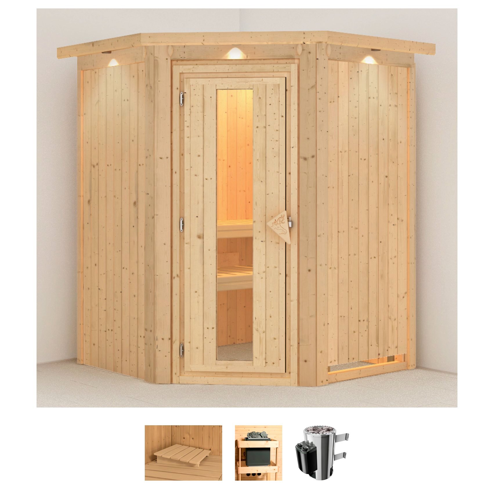Karibu Sauna "Nanna" Set, Ofen 3,6 kW intgr. Strg