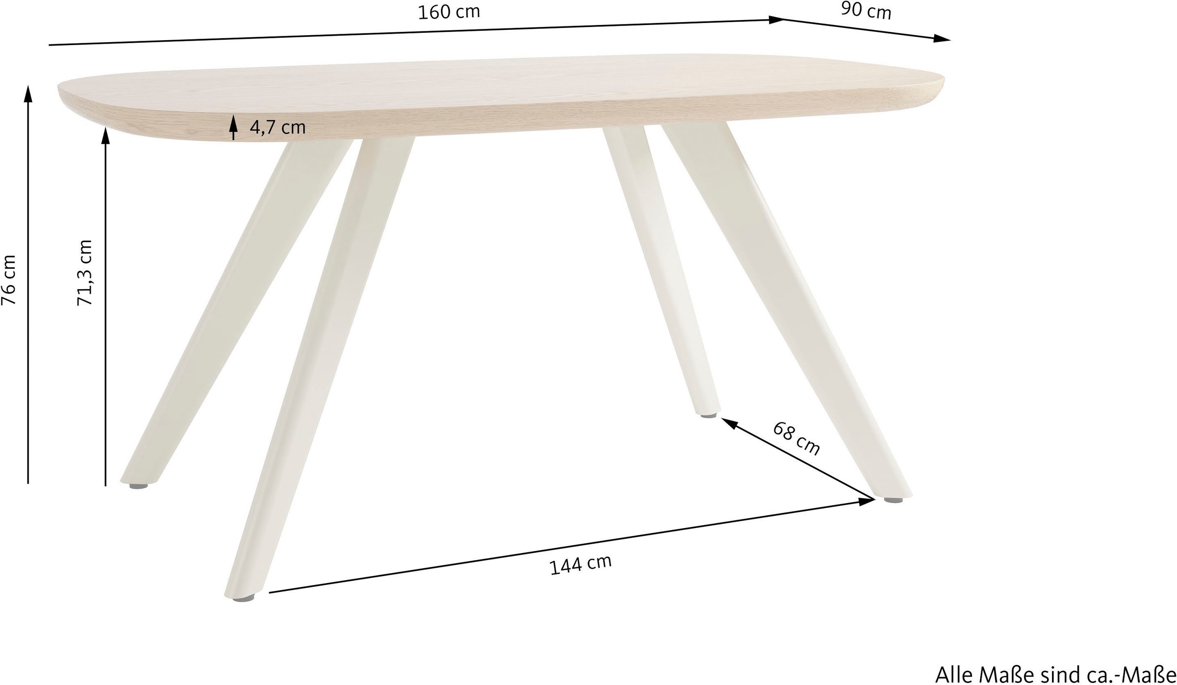 SCHÖNER WOHNEN-Kollektion Esstisch »LARVIK« 1 Stk. tlg. in 160 cm oder 200 cm mit abgerundeter Kante