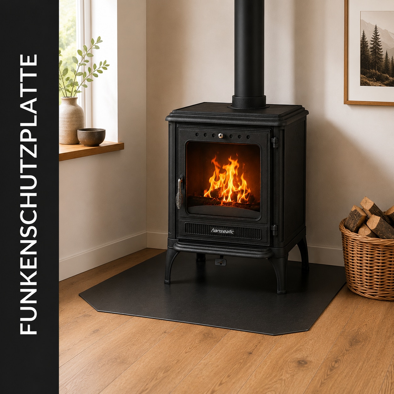 Hanseatic Bodenschutzplatte »für Kaminöfen Sechseck 100 Stahl« 1 Stk. tlg. Stahl-Sechseck, 100 x 120 cm, 2mm Stärke, schwarz, zum Funkenschutz