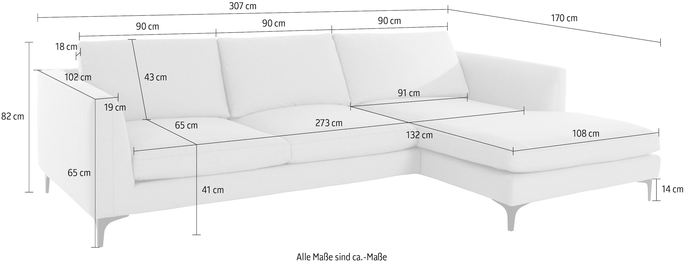 Places of Style Ecksofa »Nixon«, mit Federn für besseren Sitzkomfort, mit schwarzen Metallbeinen