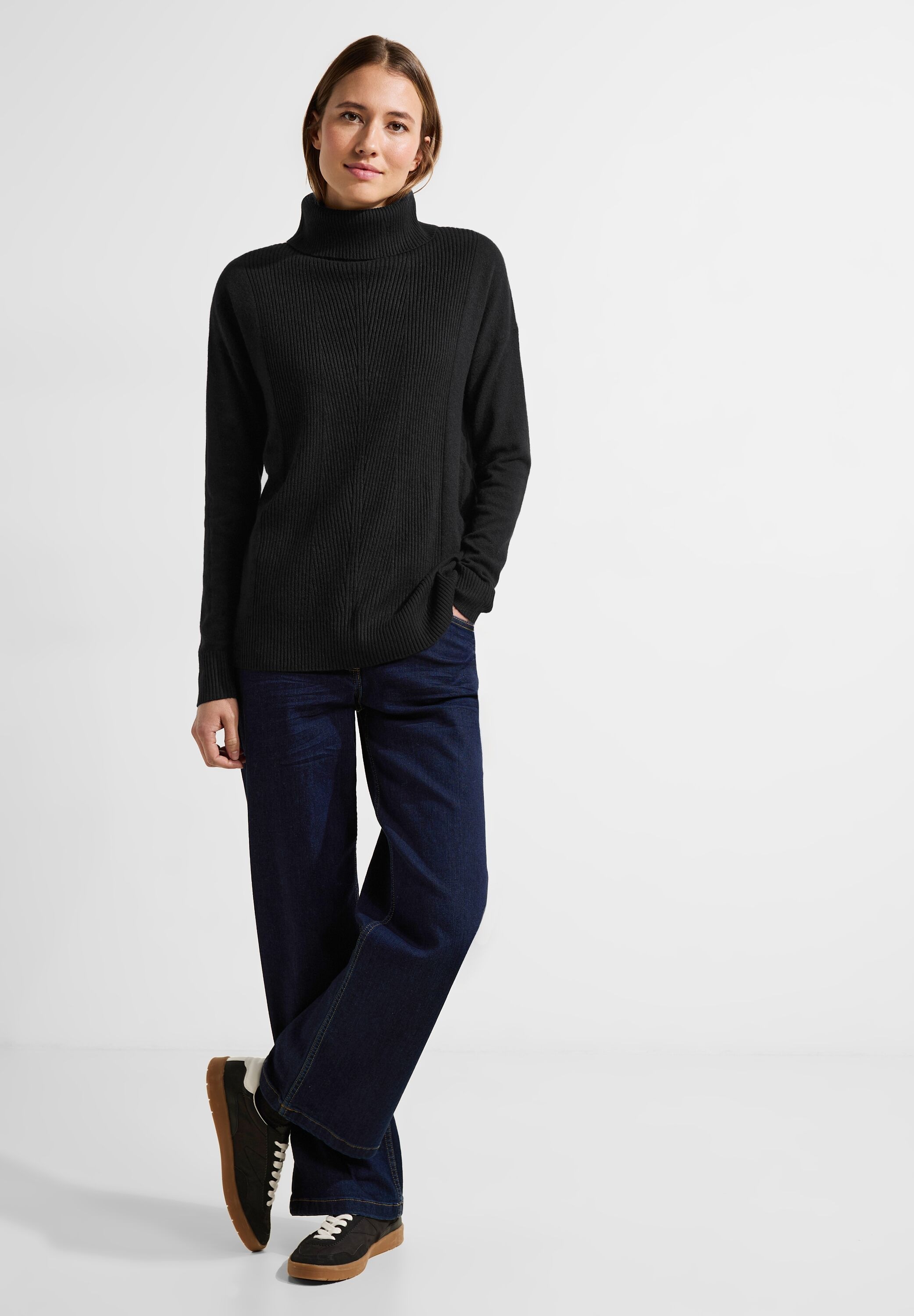 Cecil Rollkragenpullover, mit Rippstrick