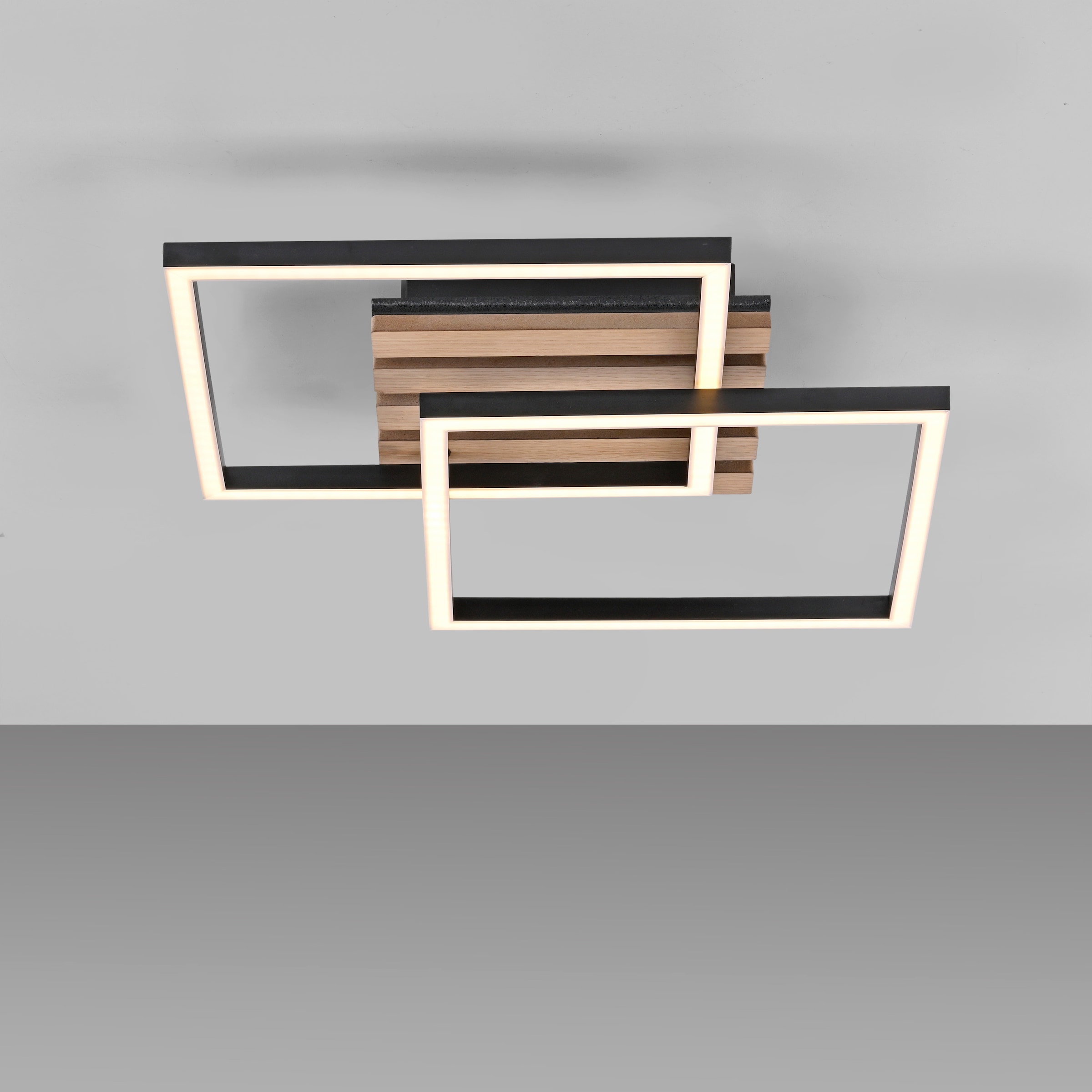JUST LIGHT LED Deckenleuchte »AKUSTIKA« LED-Board 1 Stk. Warmweiß Eichenfurnier und schwarz, Rahmen drehbar