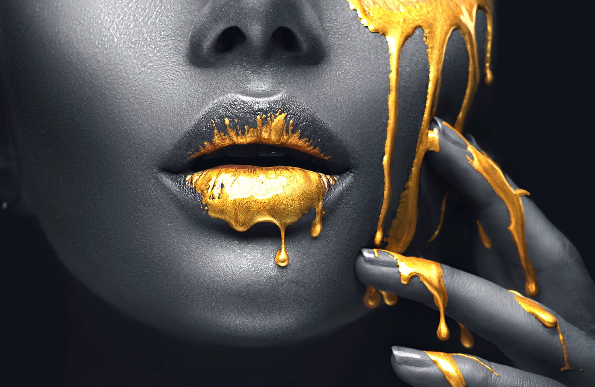 Papermoon Fototapete "GOLDENE LIPPEN-SCHMUCK ART DESIGN ABSTRAKT MUSTER KUNST"