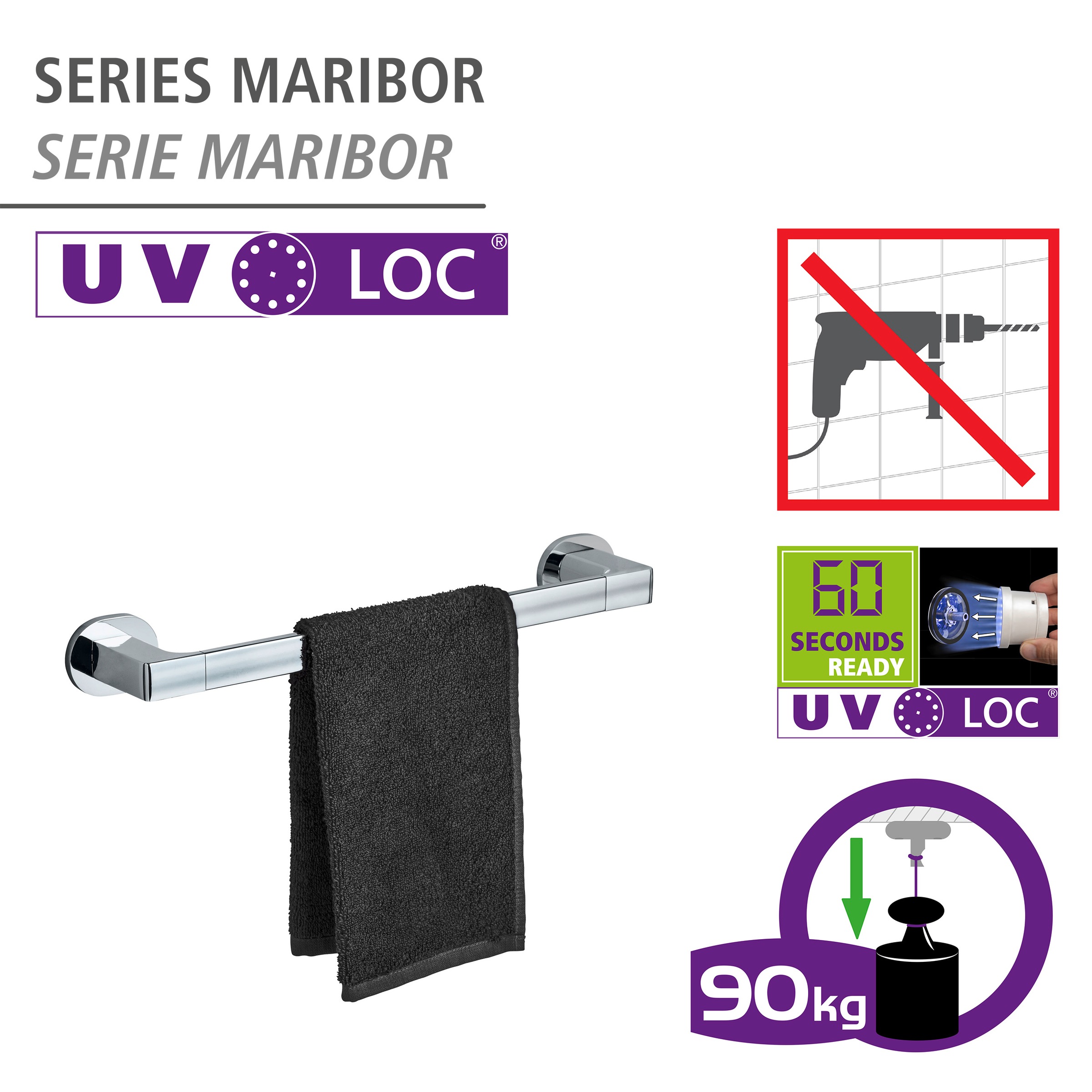 WENKO Handtuchstange »UV-Loc® Maribor«, befestigen ohne Bohren