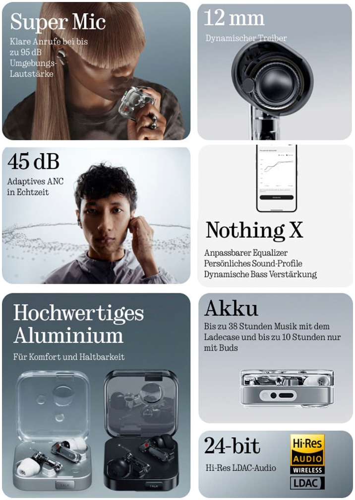 NOTHING wireless In-Ear-Kopfhörer »Ear (3)« Bluetooth Active Noise Cancelling (ANC) | integrierte Steuerung für Anrufe und Musik