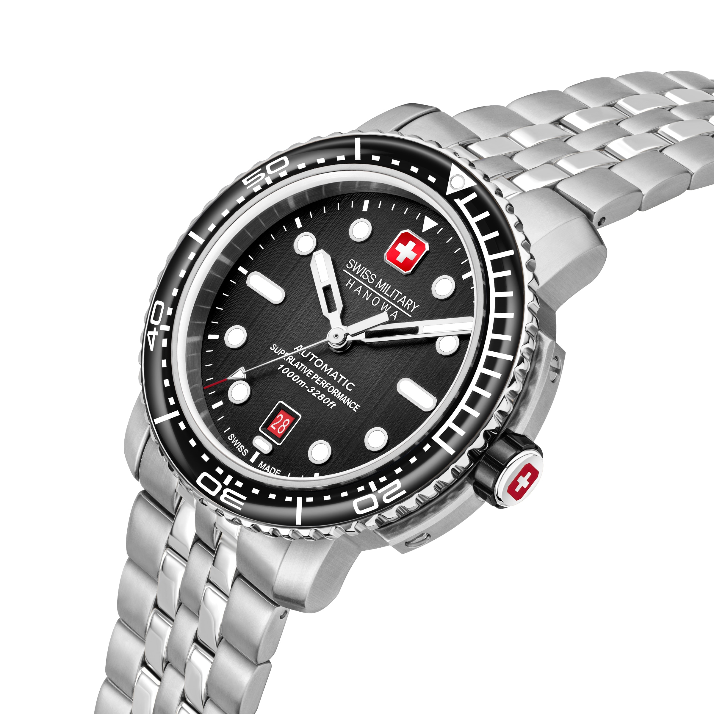 Swiss Military Hanowa Automatikuhr »Maitre Plongeur 5« Armbanduhr, Herrenuhr, Swiss Made, Mechanische Uhr, Edelstahlarmband