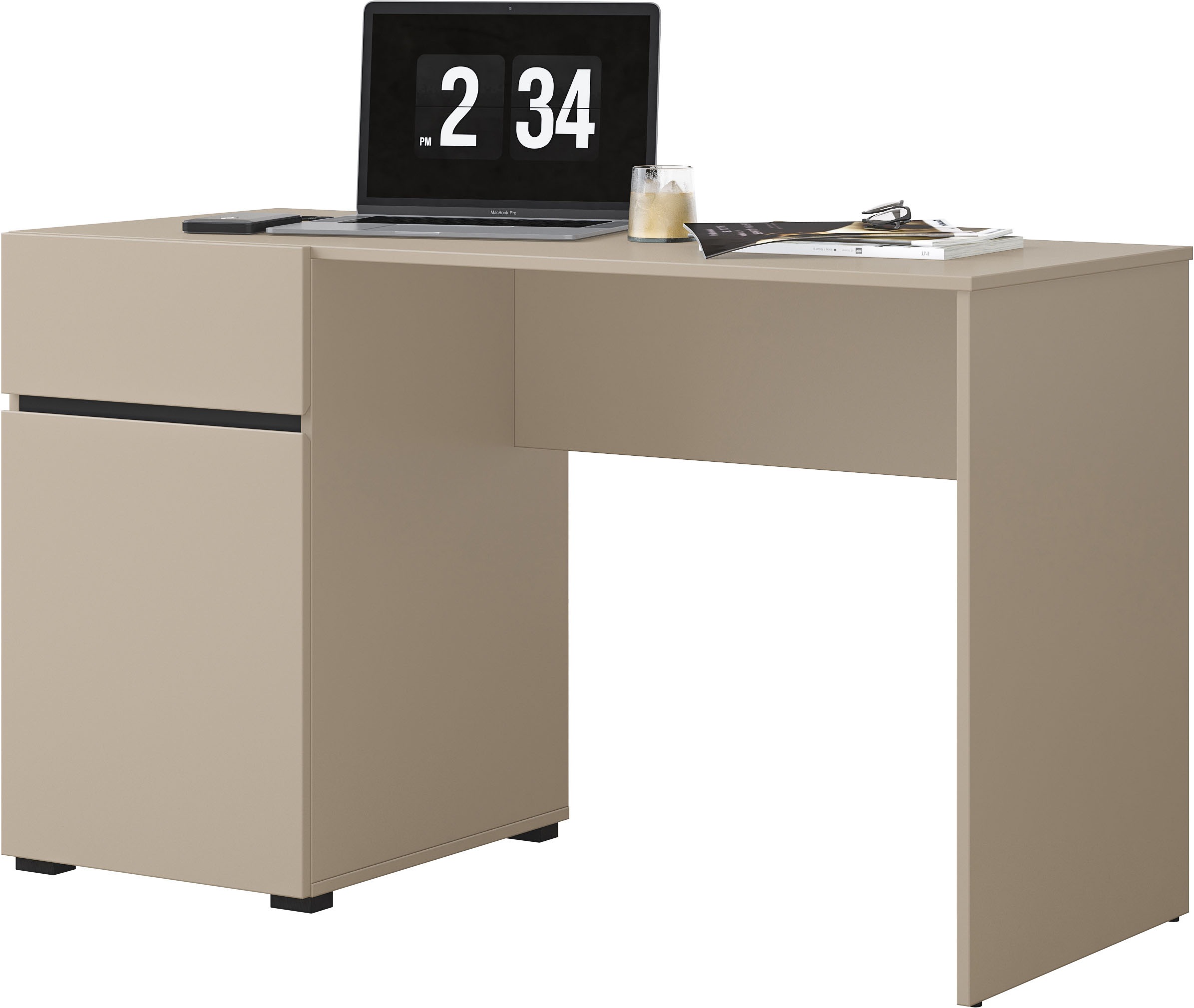 OTTO home Schreibtisch »Cross, Breite 130 cm, praktischer Computertisch« Bürotisch mit 1 Schublade und Tür, Tischplatte mit Kabeldurchführung