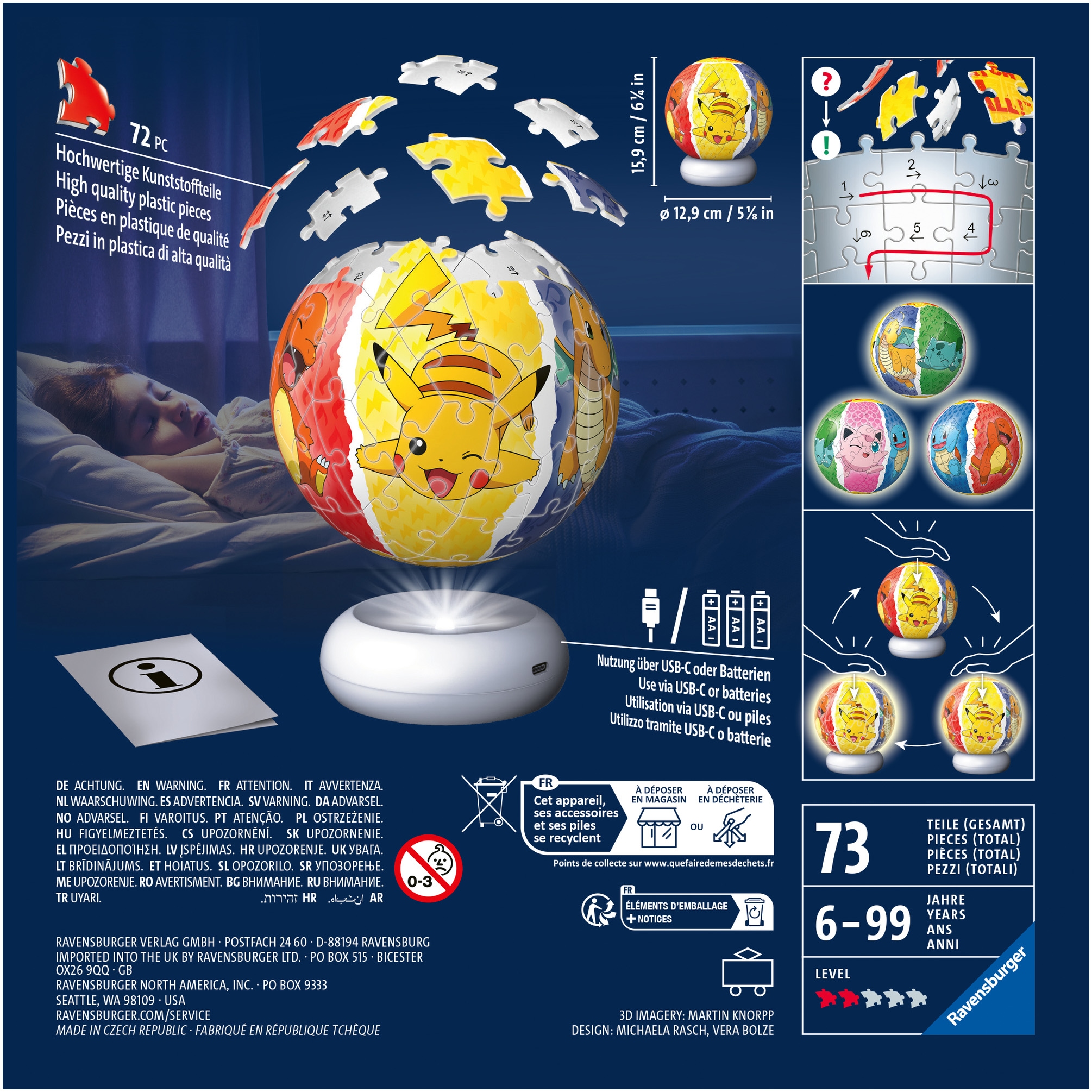 Ravensburger Puzzleball »Nachtlicht Pokémon« beleuchtet