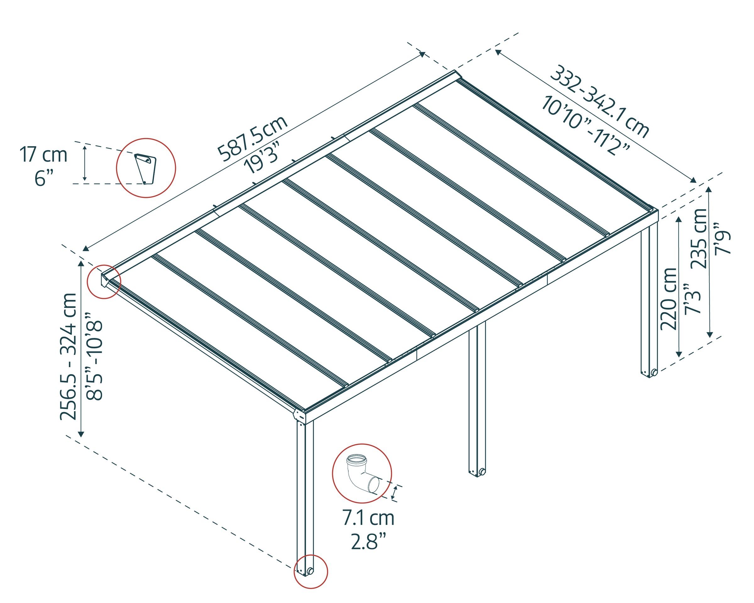Palram - Canopia Terrassendach »Stockholm Alu Terrassenüberdachung«, einfache DIY Montage