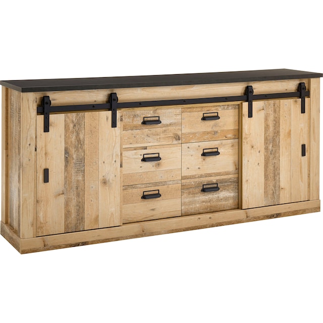 Home affaire Sideboard »SHERWOOD«, modernes Holz Dekor, mit  Scheunentorbeschlag aus Metall, Breite 201 cm | BAUR