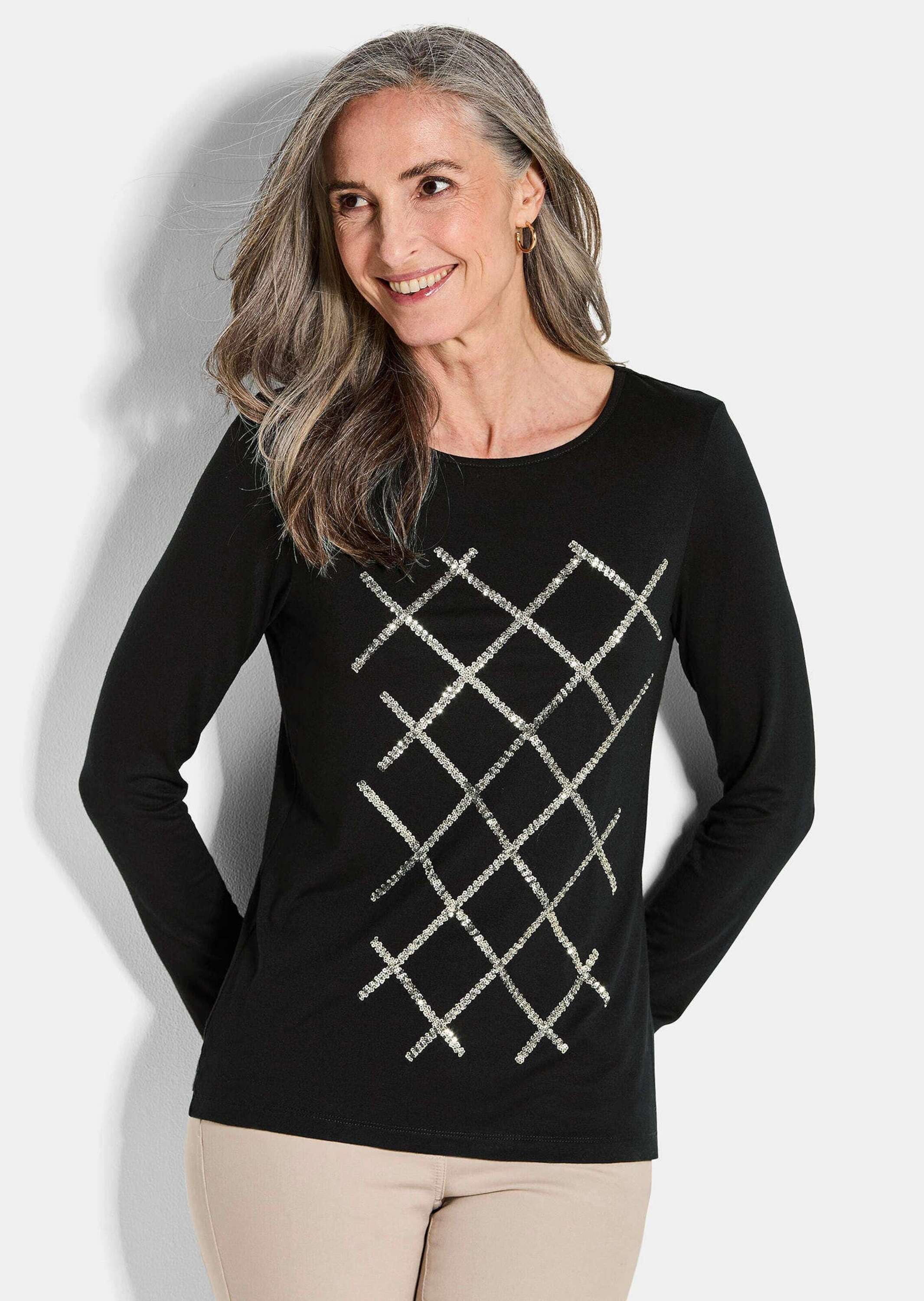 GOLDNER Langarmshirt »Kurzgröße Jersey-Shirt mit Pailletten«