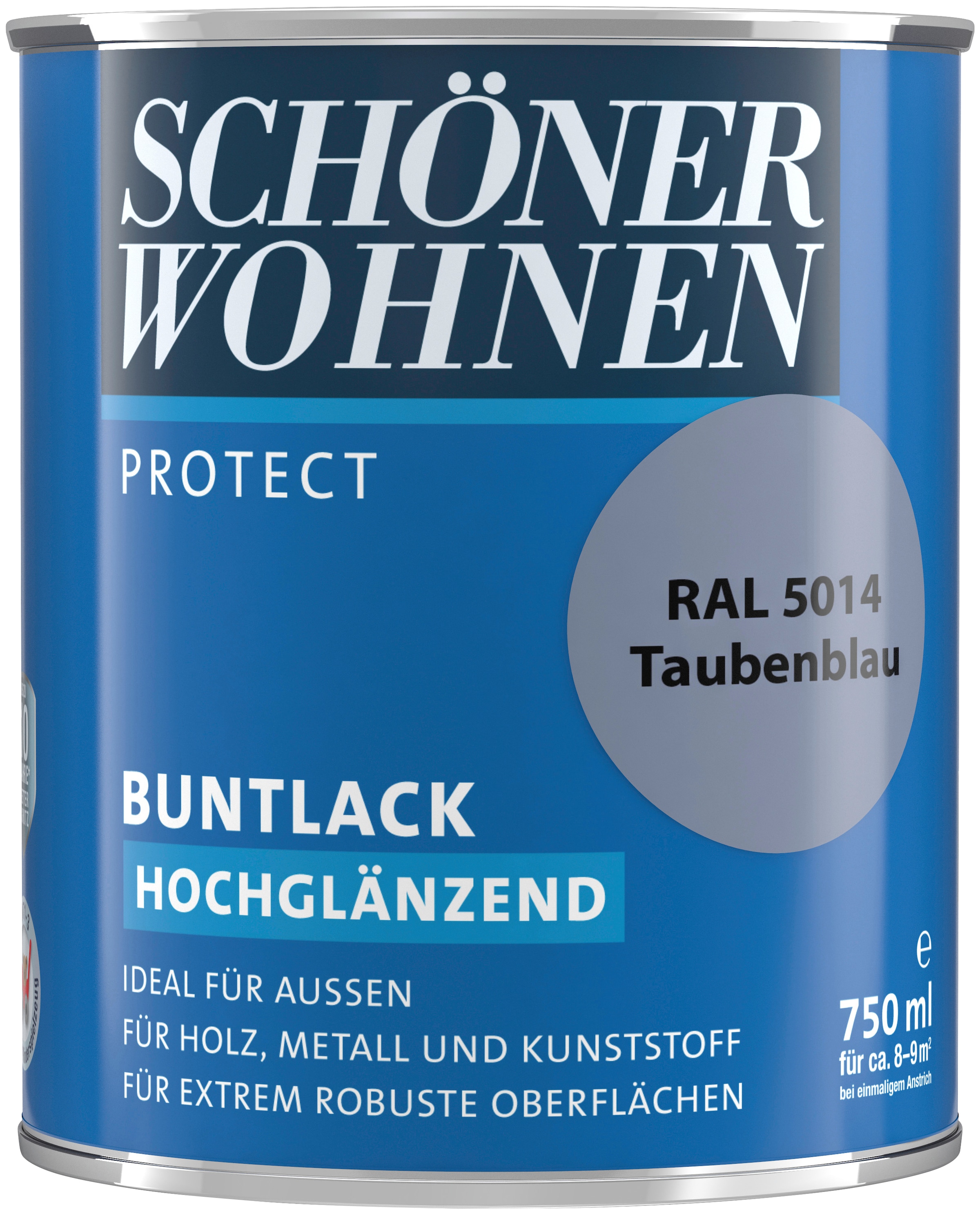 SCHÖNER WOHNEN FARBE Lack »Protect Buntlack«, 750 ml, taubenblau RAL 5014, hochglänzend, ideal für außen