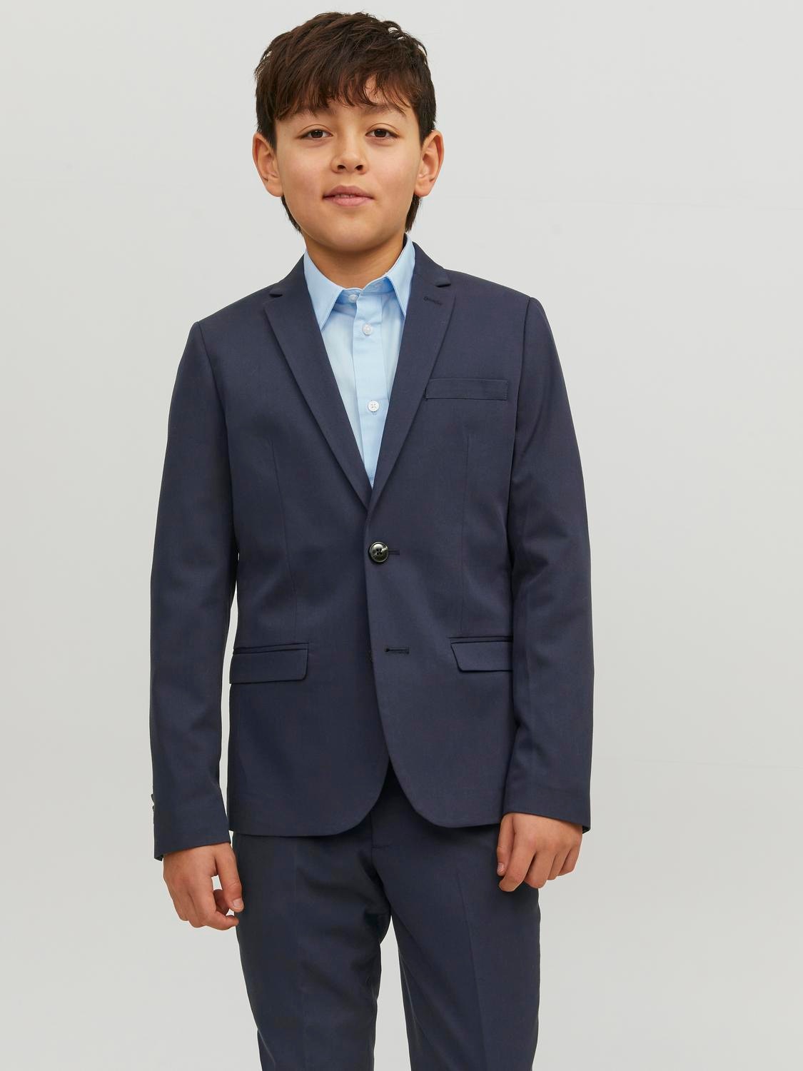 Herren Sakko "JPRSOLAR stylisch, elastisch, pflegeleicht", blau, Gr. 134, JACK & JONES JUNIOR, unifarben, Web, Obermaterial: 78% Polyester, 17%