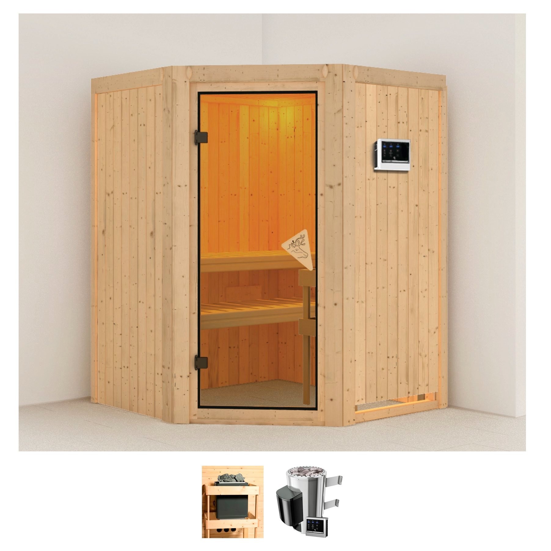 Karibu Sauna "Nanna", 3,6-kW-Plug & Play Ofen mit externer Steuerung