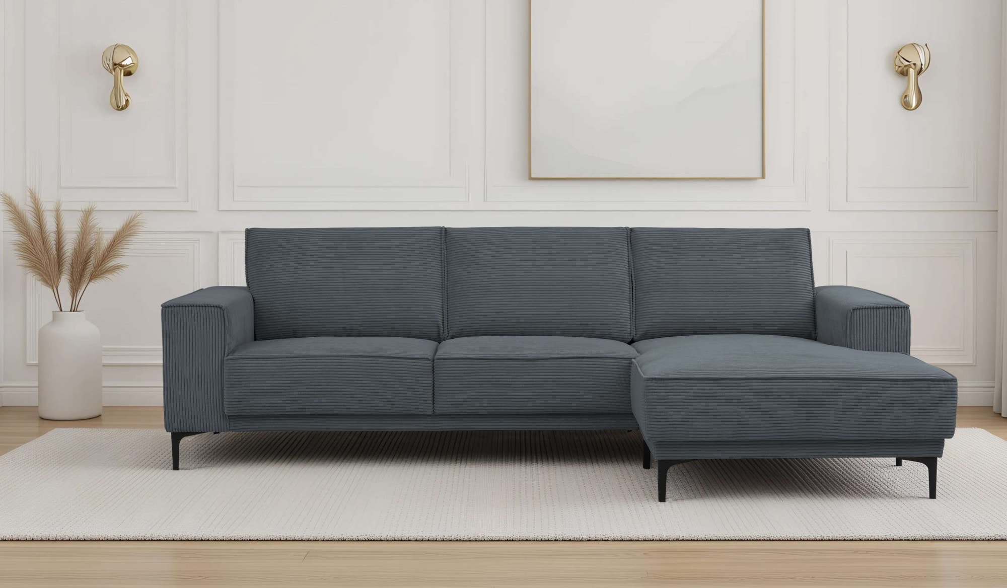 OTTO home Ecksofa "OLAND Cord L-Form, B: 280 cm, Skandi-Design" L-Form, 280 cm, Wellenunterfederung, Skandi-Design, Metallfüße