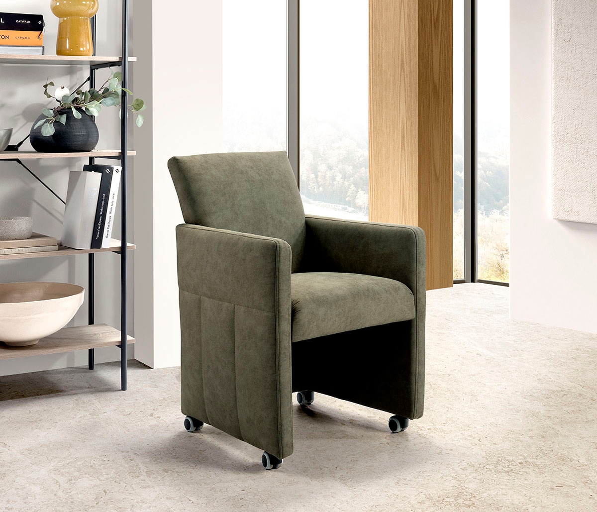 exxpo - sofa fashion Esszimmersessel, Loungesessel auf Rollen, schmale Armlehnen, bequem